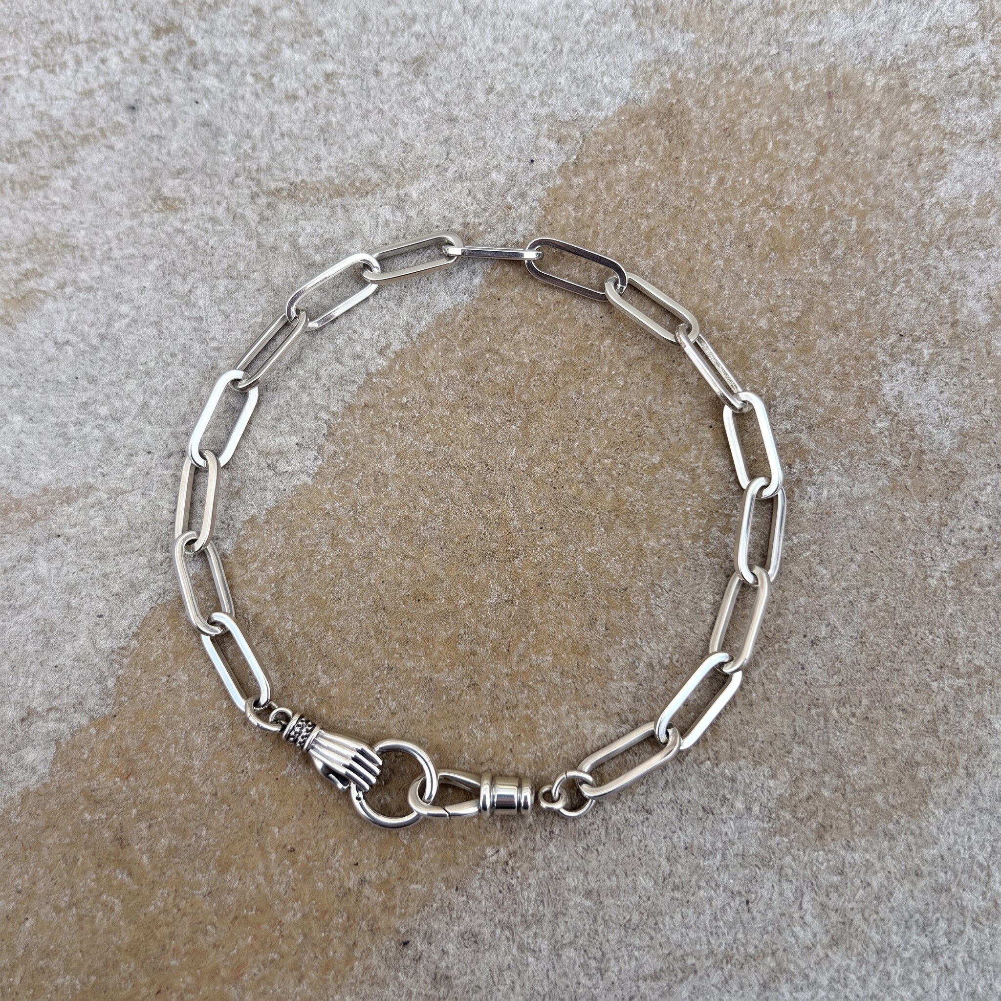 Victorian Hand Paperclip Chain Bracelet, 925 Sterling Silver Minimalist Link Wristband
