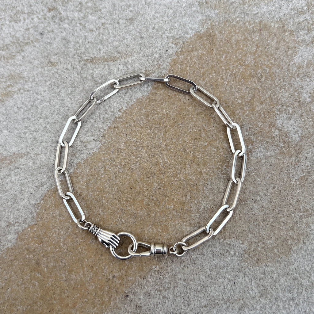 Victorian Hand Paperclip Chain Bracelet, 925 Sterling Silver Minimalist Link Wristband