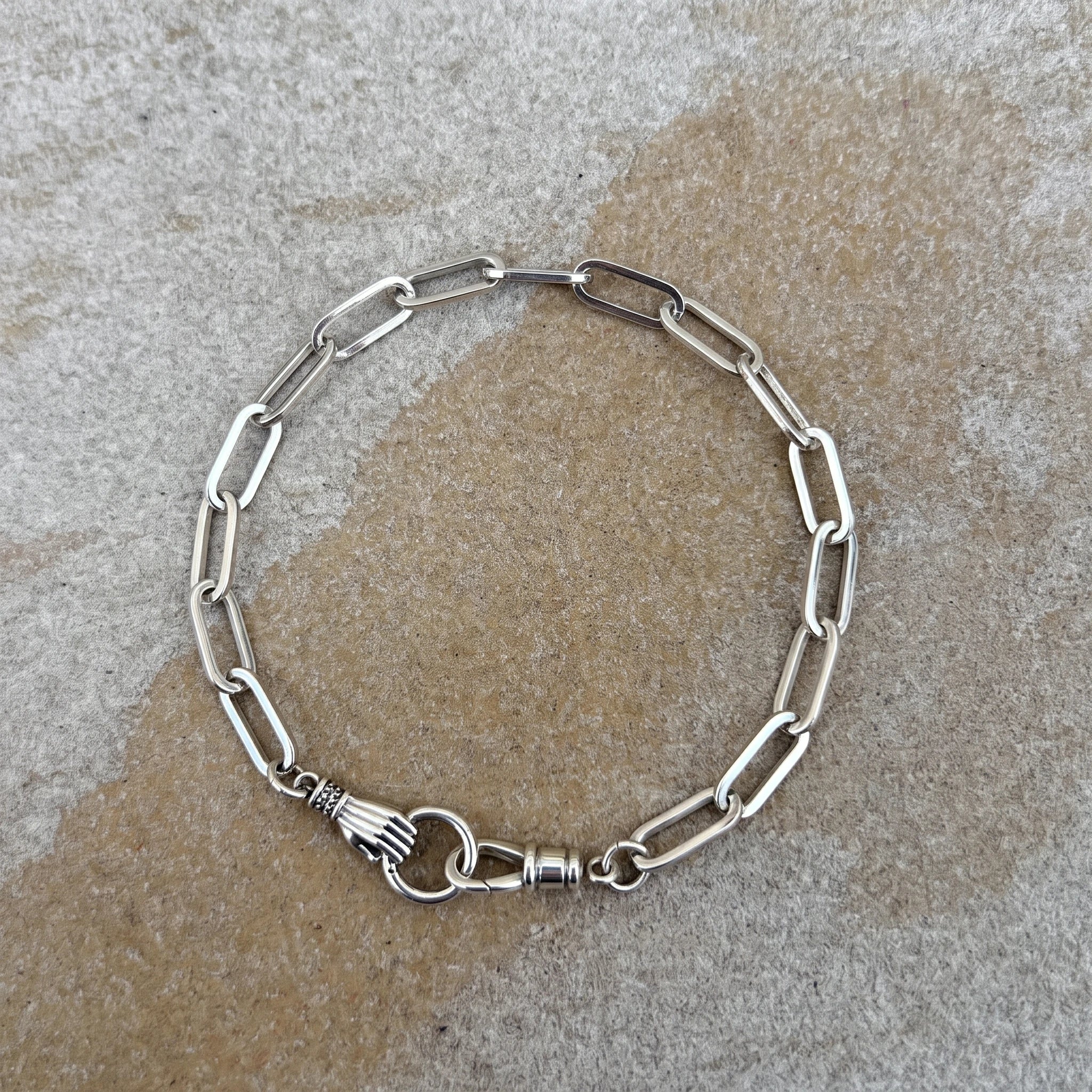 Victorian Hand Paperclip Chain Bracelet, 925 Sterling Silver Minimalist Link Wristband