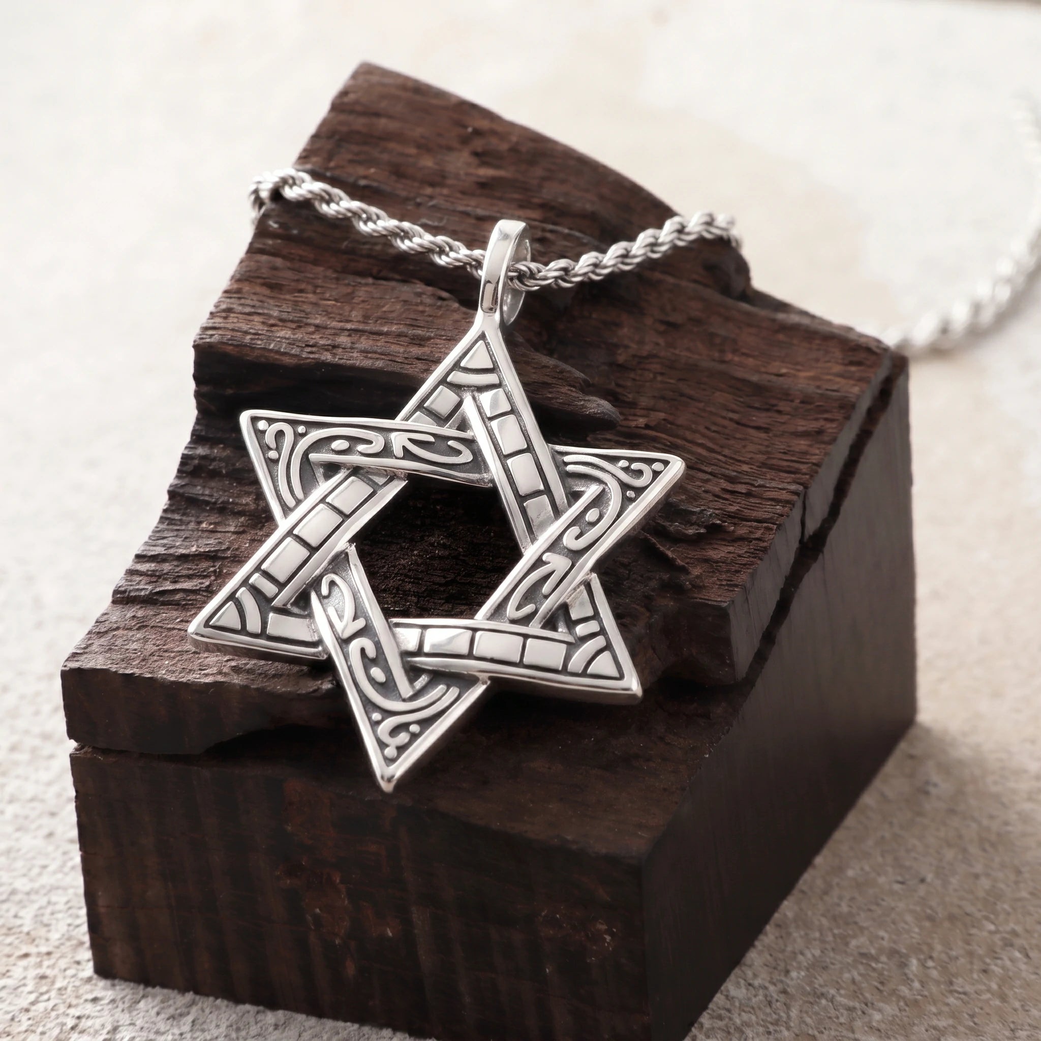 925 Sterling Silver Star of David Pendant, Vintage Hexagram Protection Necklace