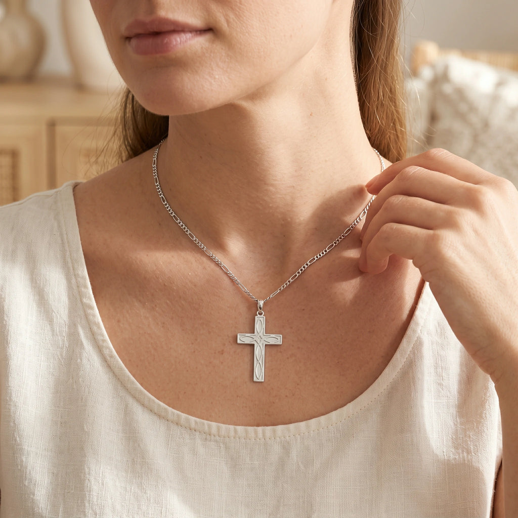 Eternal Covenant Celtic Cross, Oxidized 925 Sterling Silver Devotional Figaro Necklace