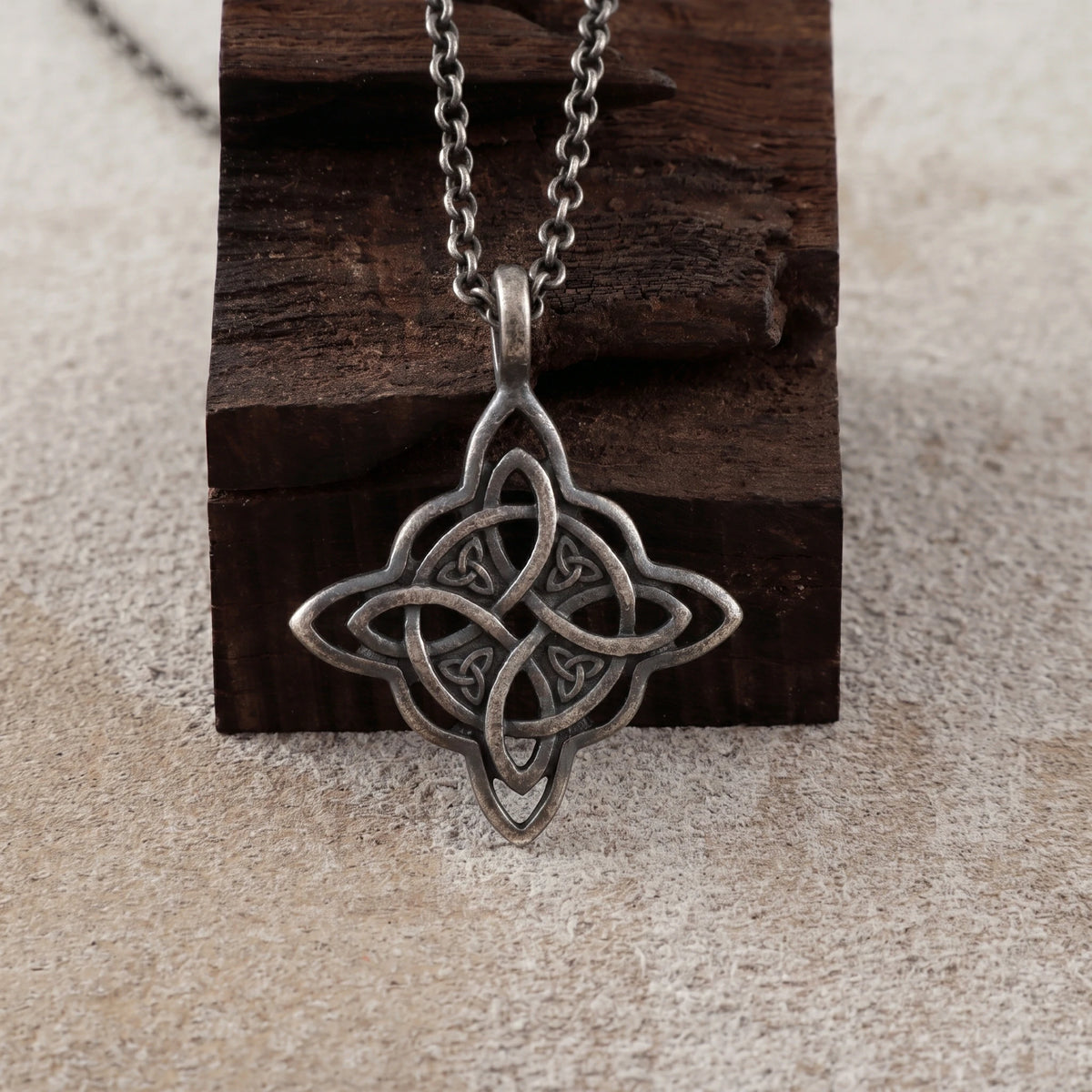 925 Sterling Silver Celtic Knot Pendant Necklace, Vintage Witch Knot Amulet Jewelry
