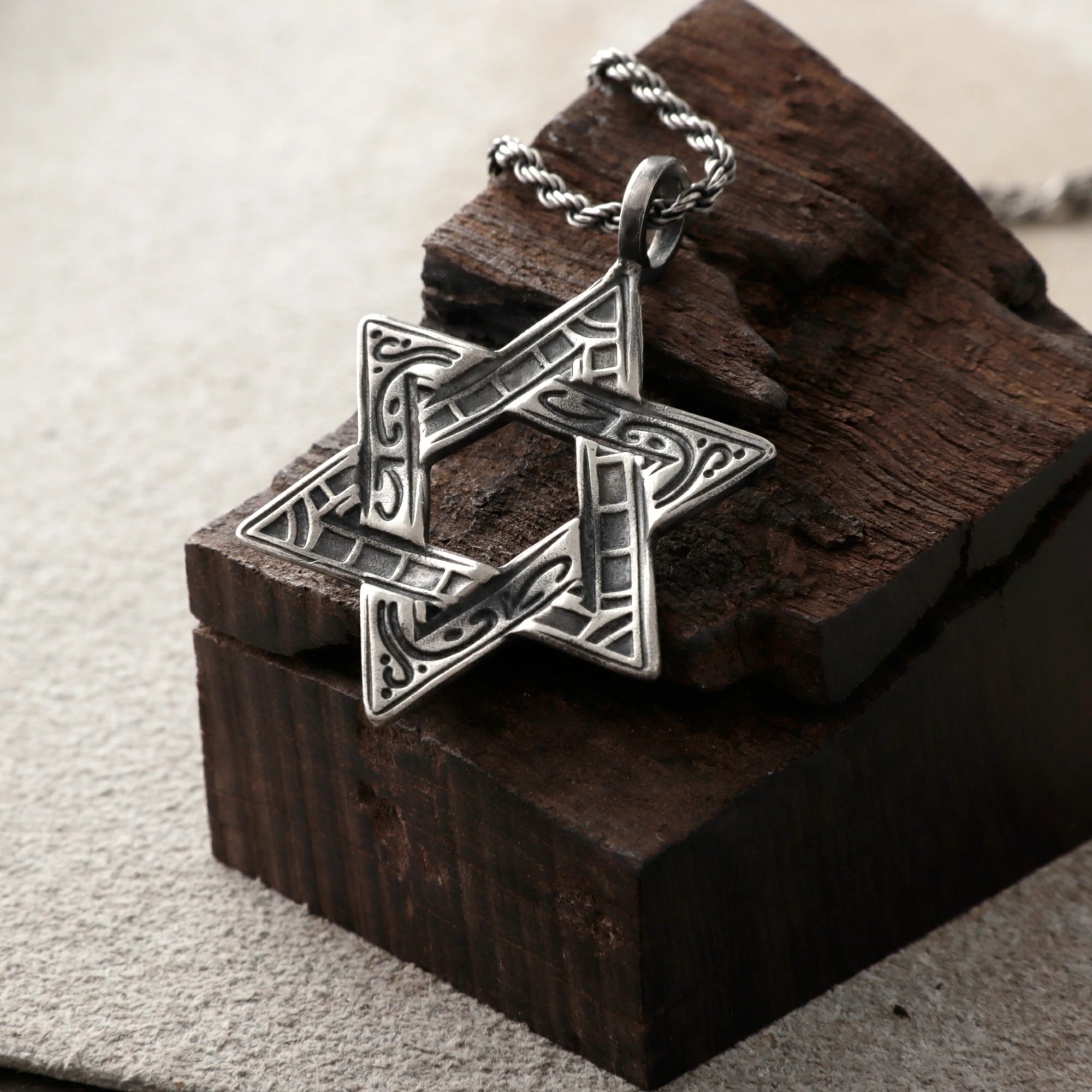 925 Sterling Silver Star of David Pendant, Vintage Hexagram Protection Necklace