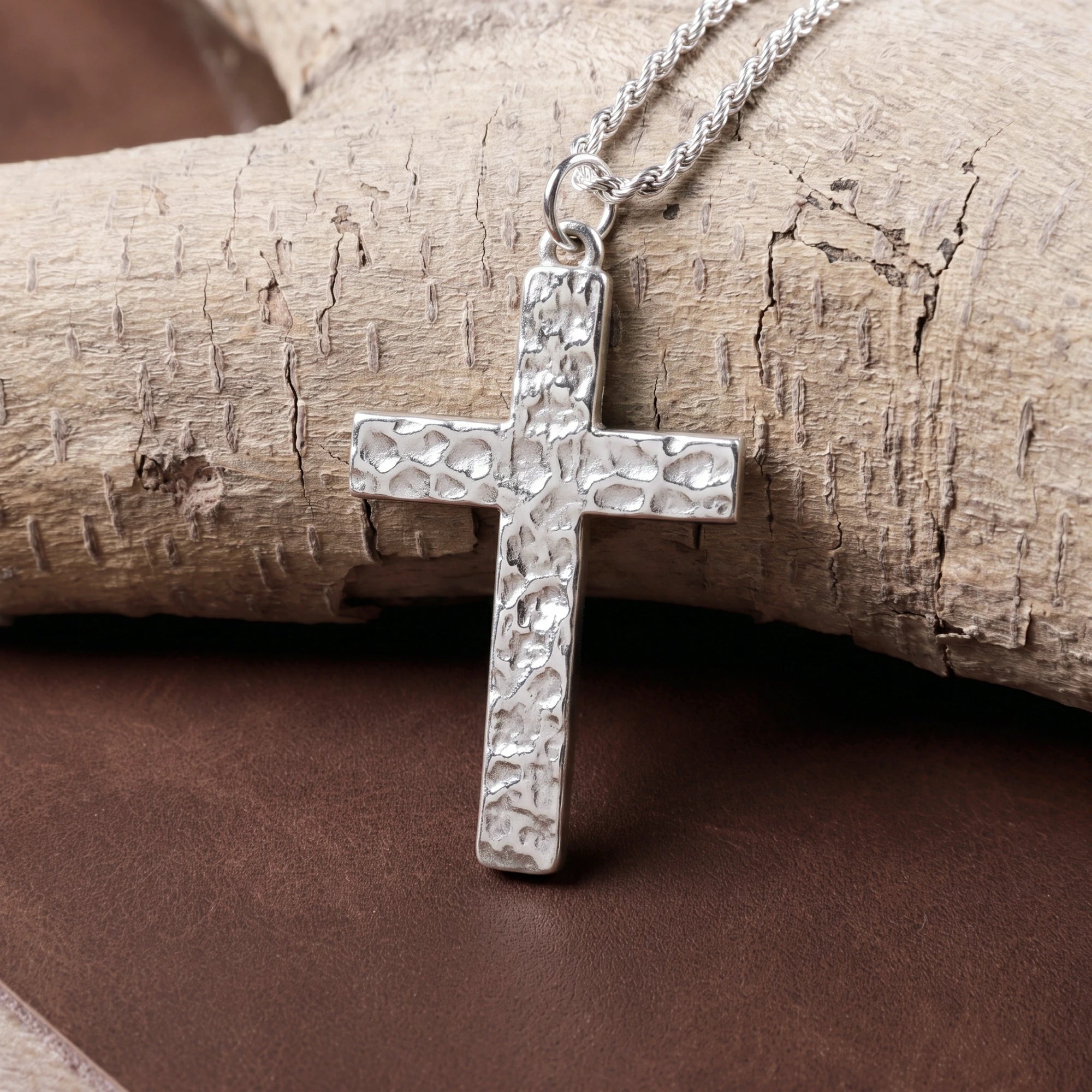 925 Sterling Silver Hammered Cross Durable Faith Pendant Necklace Gift
