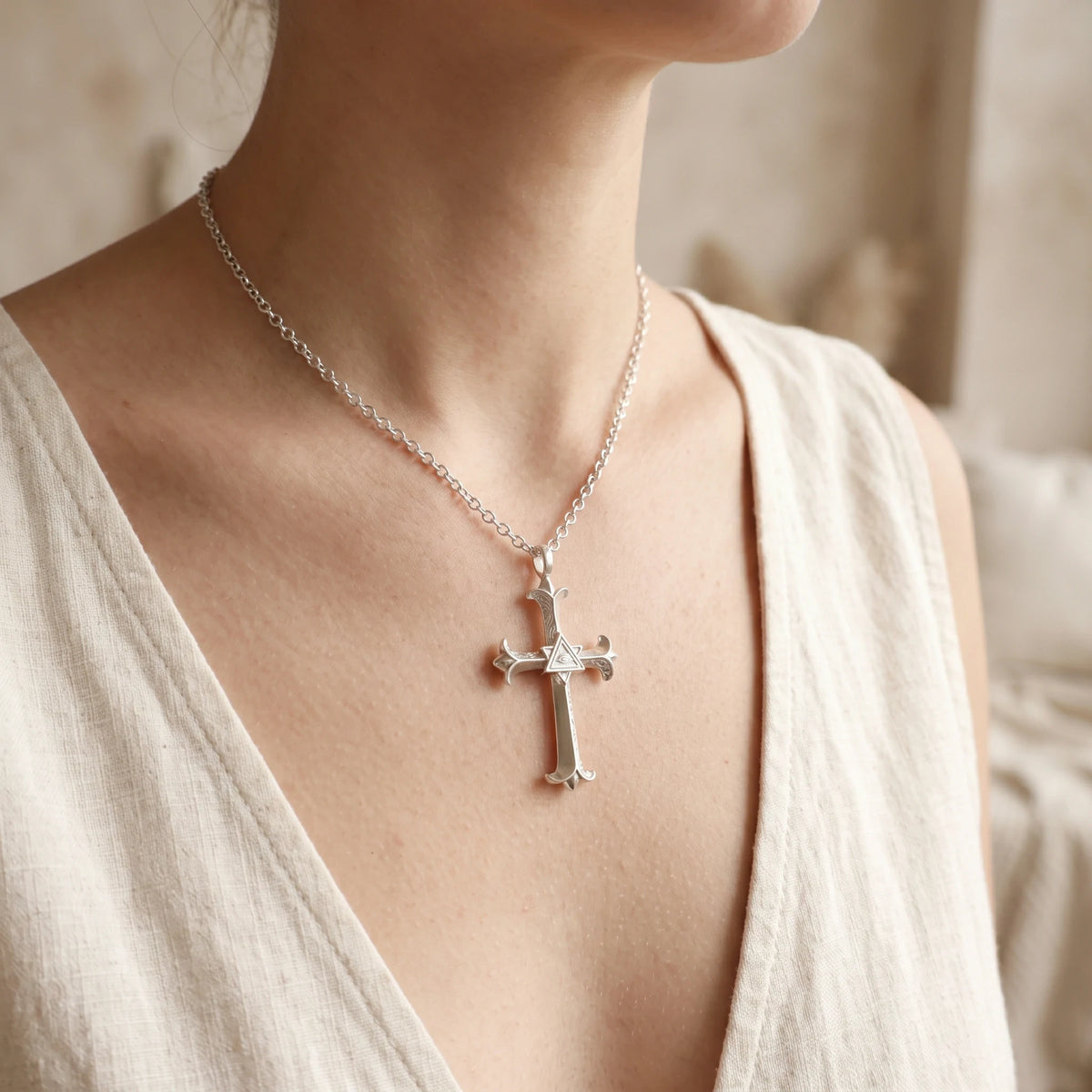 Custom 925 Sterling Silver Eye of Providence Cross Pendant for Divine Watchful Grace