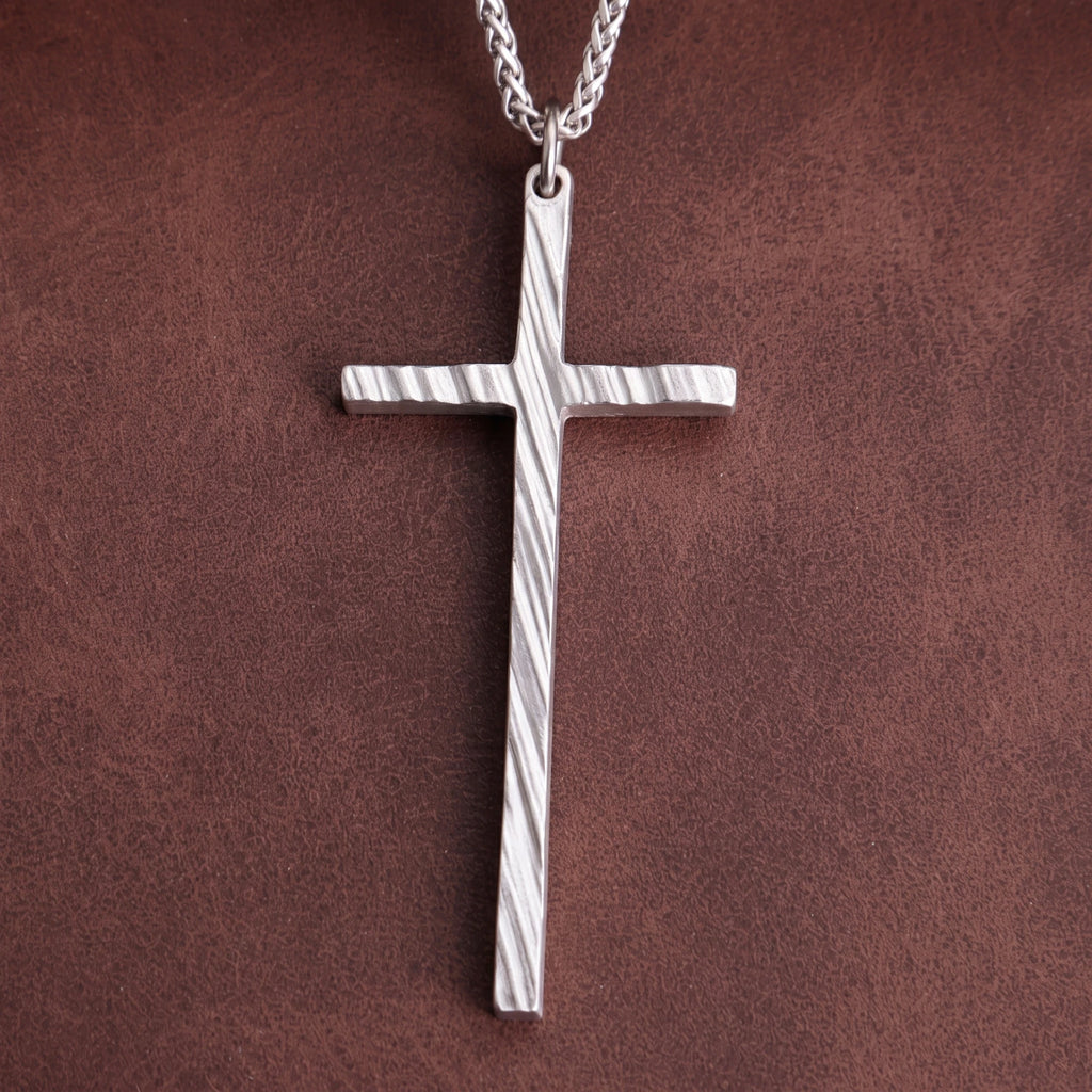 925 Sterling Silver Spiral Grooved Cross Pendant Anchored In Sacred Redemption