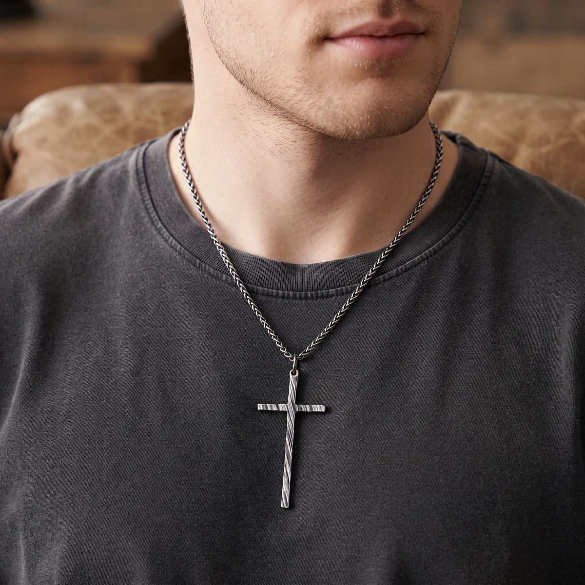 925 Sterling Silver Spiral Grooved Cross Pendant Anchored In Sacred Redemption