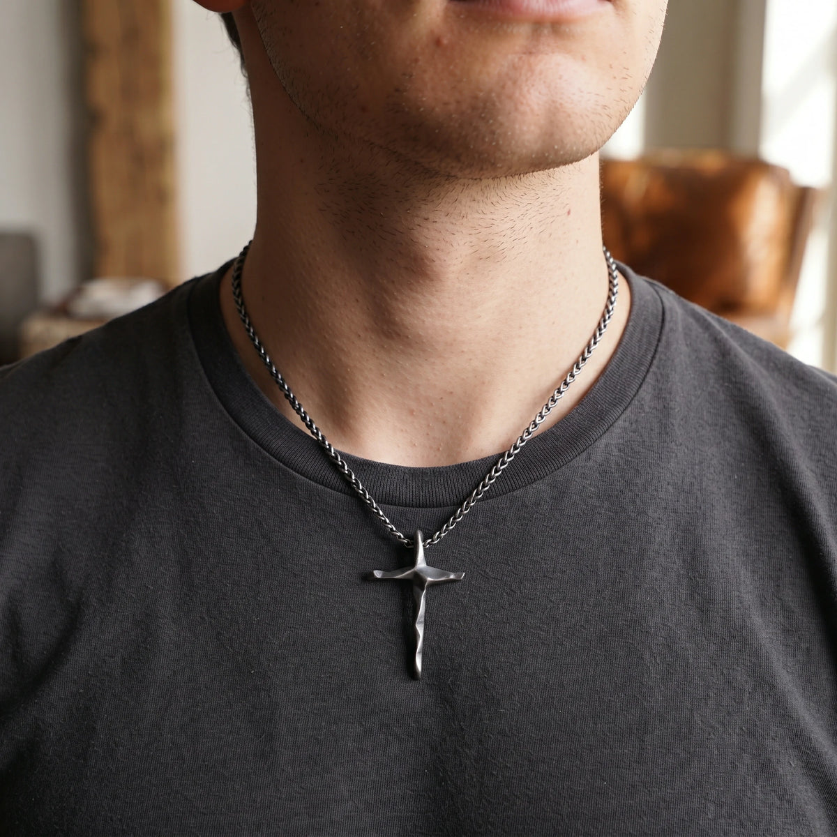 925 Sterling Silver Engravable Beveled Cross Pendant Blessed In Heavenly Salvation