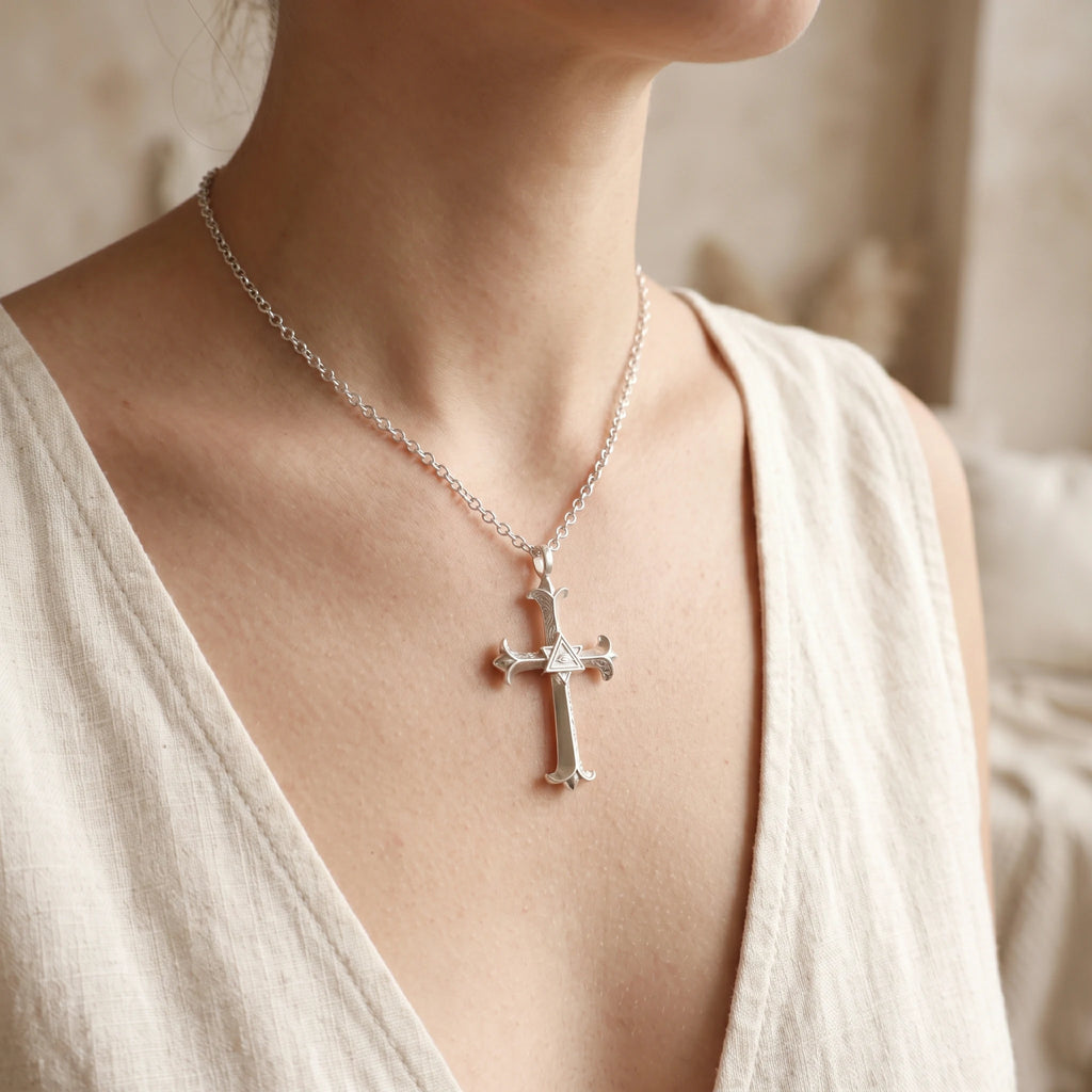 Custom 925 Sterling Silver Eye of Providence Cross Pendant for Divine Watchful Grace