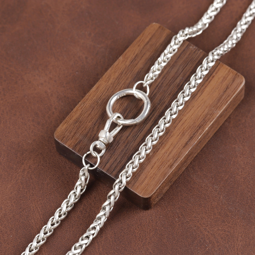 Unisex 925 Sterling Slver Wheat Chain Necklace with Spring Clasp-Pendant Holder