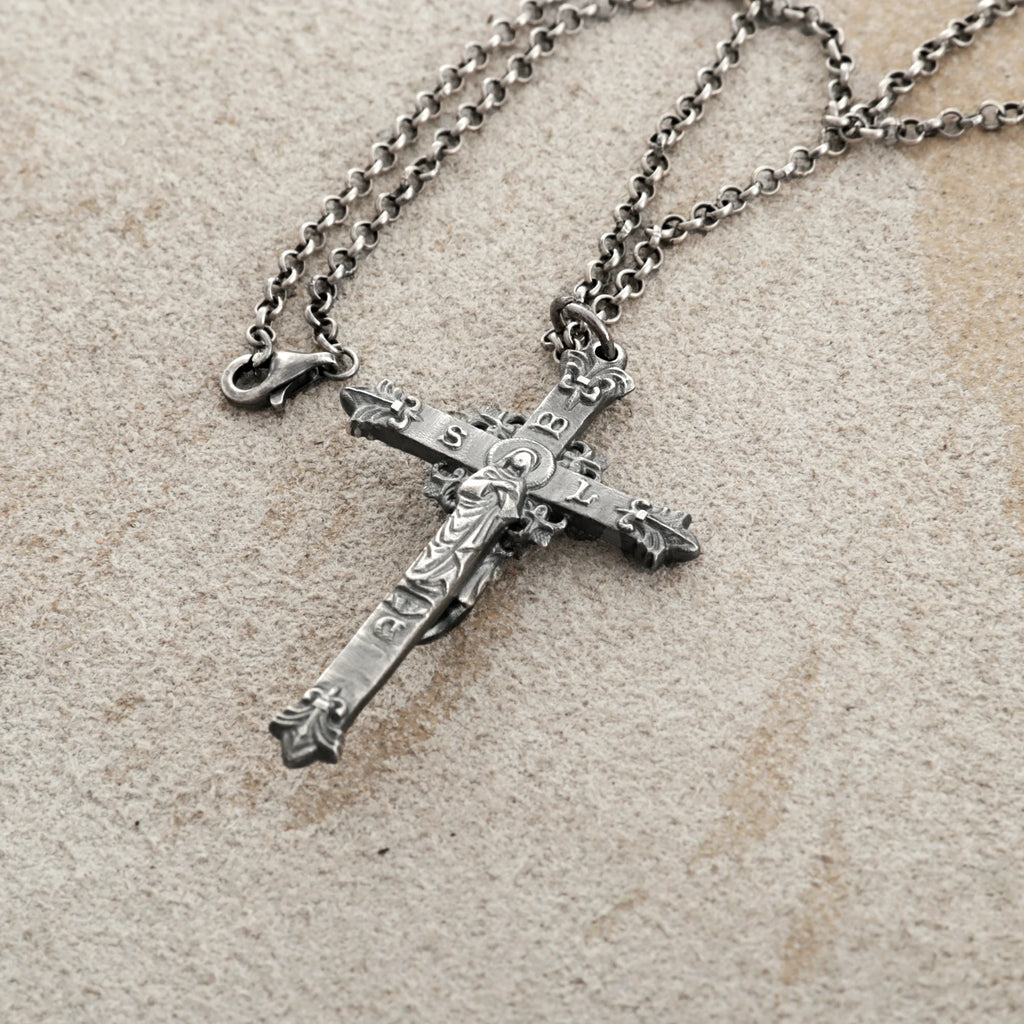 Sacred Double-Sided Crucifix Pendant, Solid 925 Sterling Silver Holy Mary Faith Cross