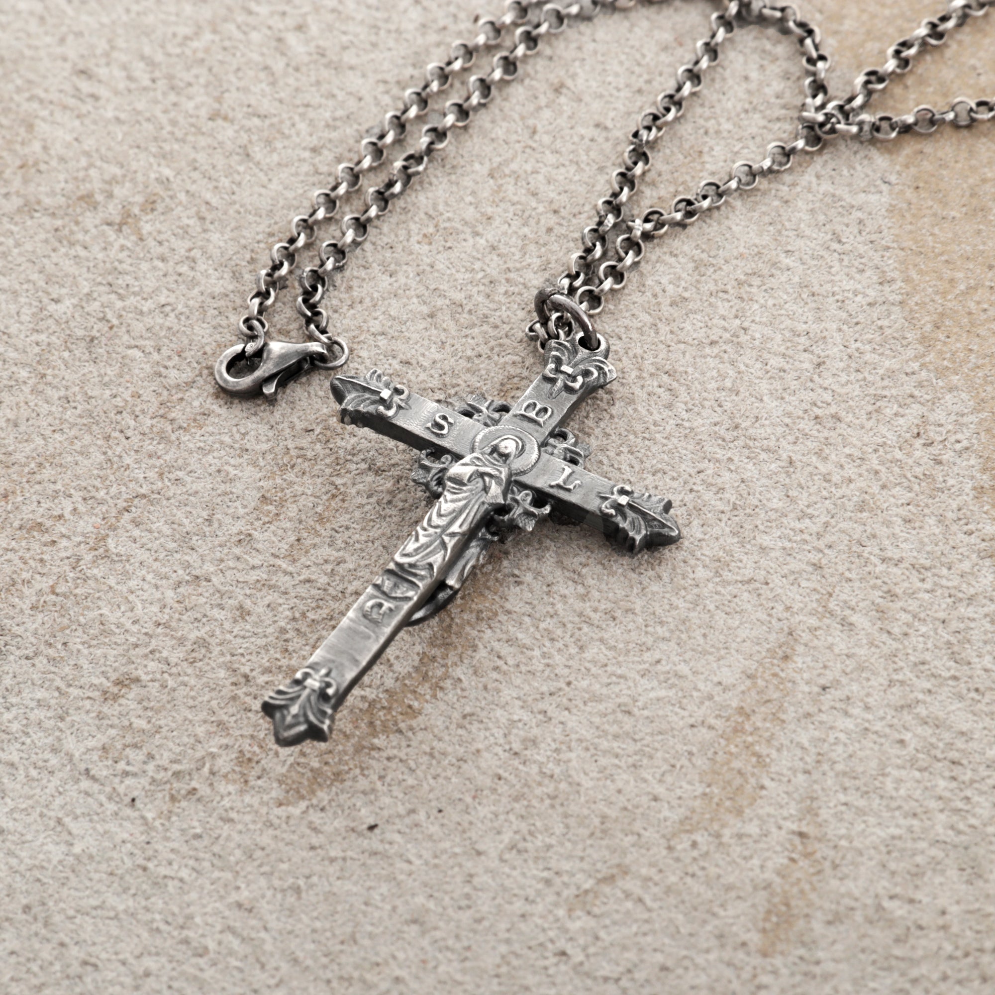 Sacred Double-Sided Crucifix Pendant, Solid 925 Sterling Silver Holy Mary Faith Cross