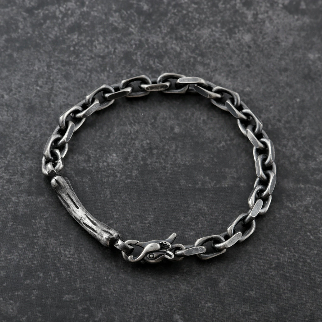 Dragon Skeleton Chain Bracelet, 925 Sterling Silver Beast Bone Link Cable Wristband