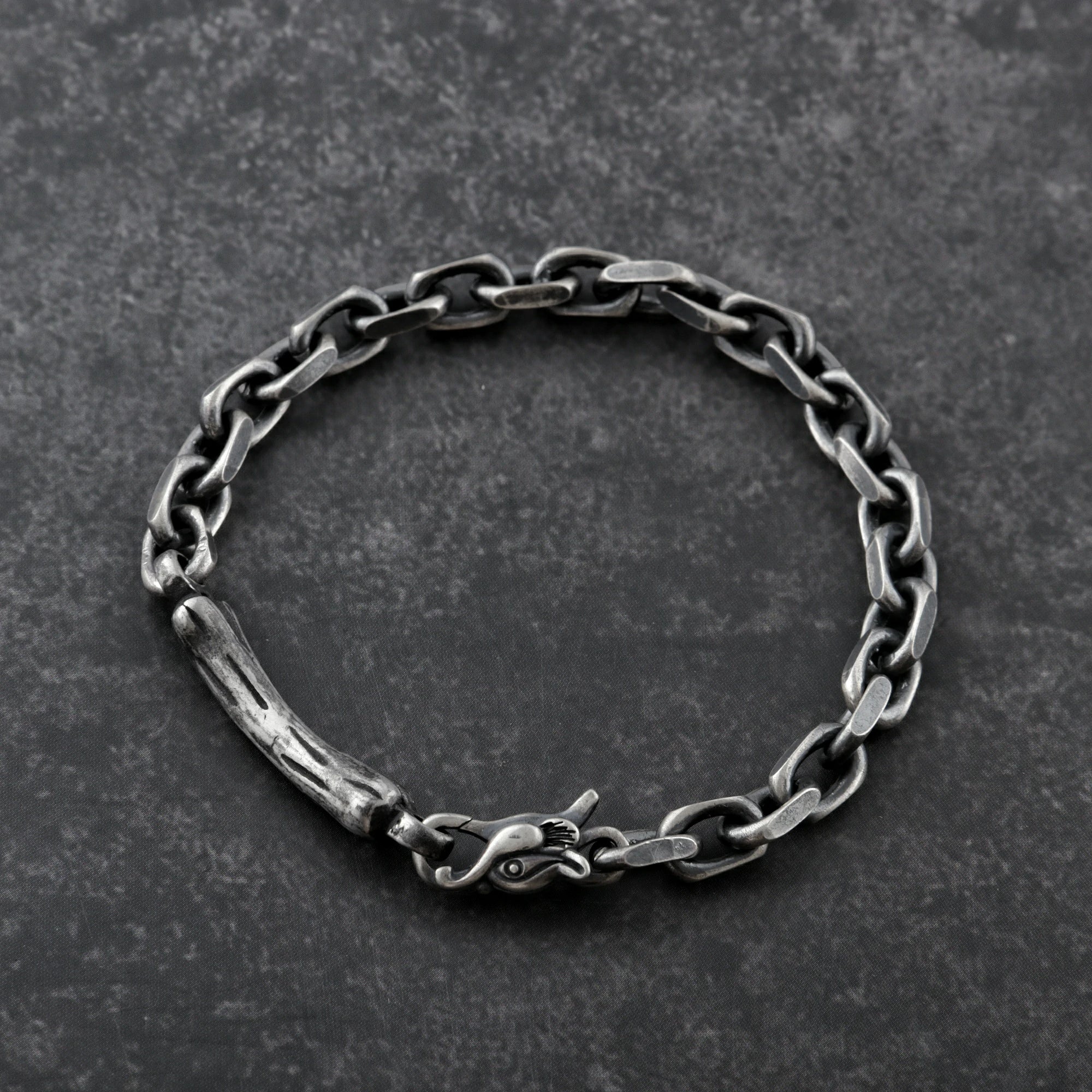 Dragon Skeleton Chain Bracelet, 925 Sterling Silver Beast Bone Link Cable Wristband