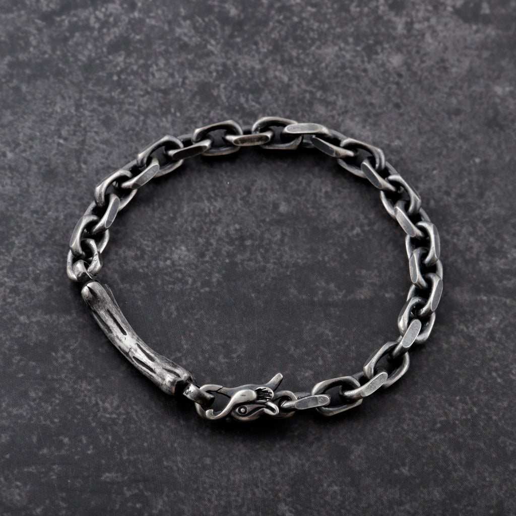 Dragon Skeleton Chain Bracelet, 925 Sterling Silver Beast Bone Link Cable Wristband