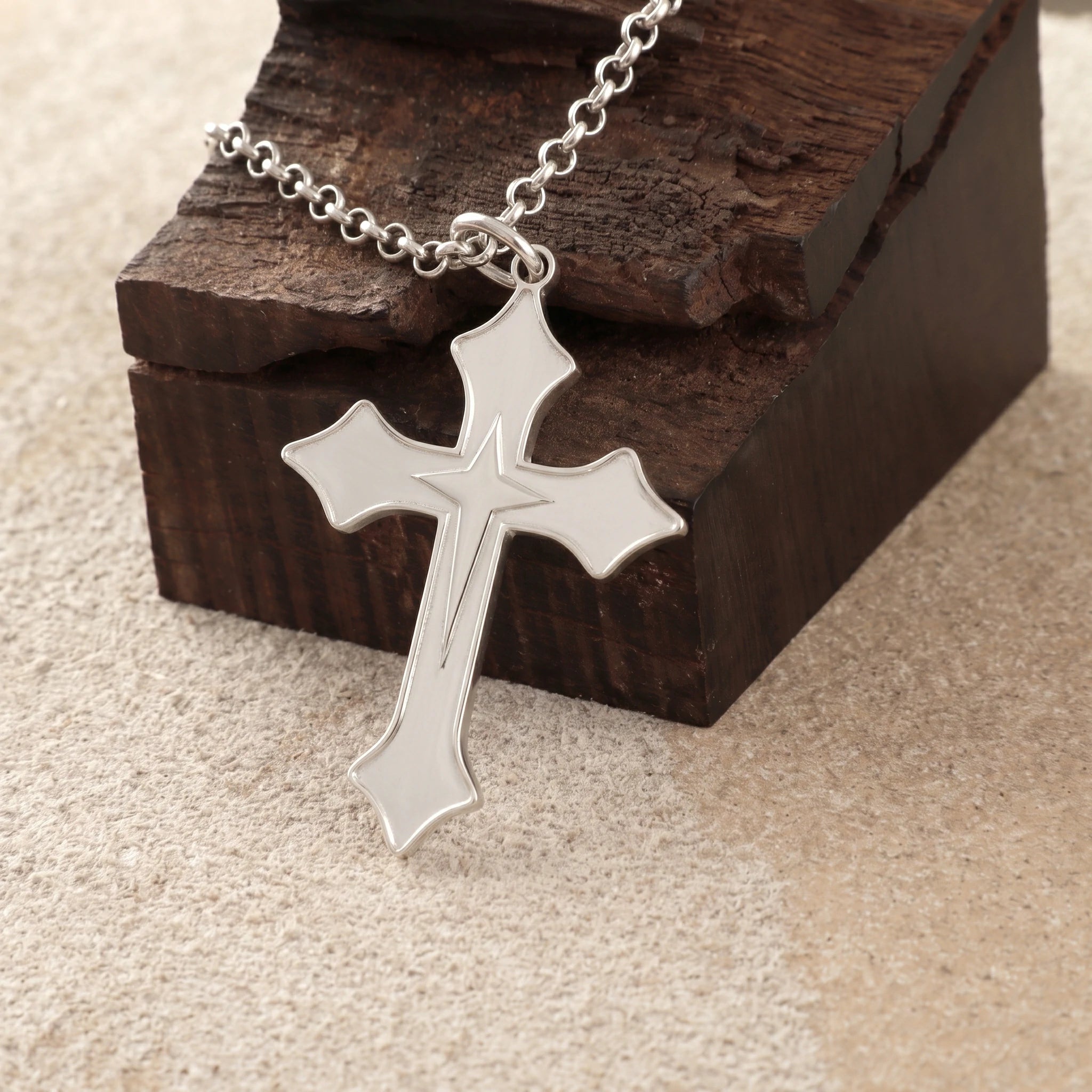 925 Sterling Silver Star of Bethlehem Cross Durable Engravable Faith Necklace
