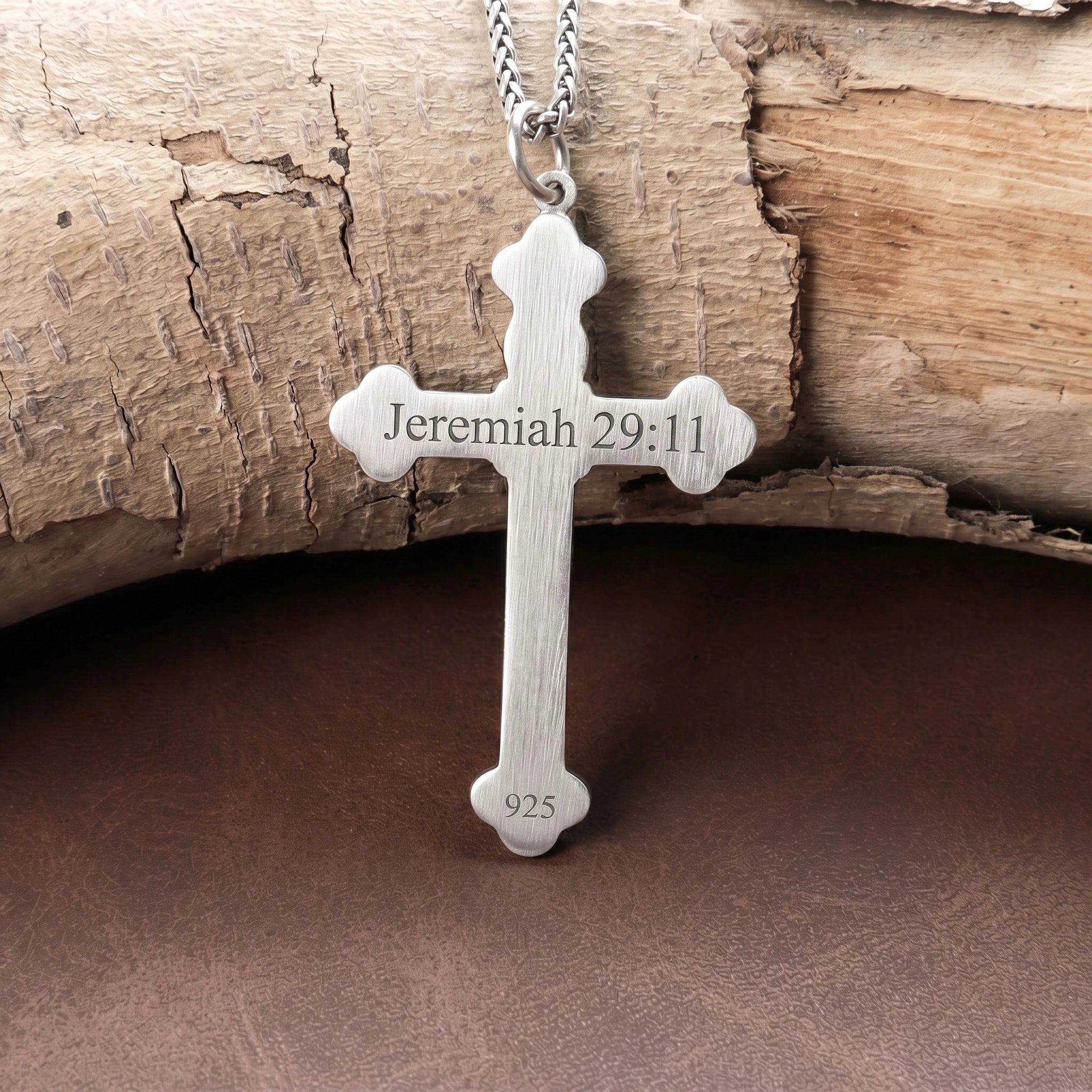 Engraved 925 Silver Crucifix Necklace, Faith & Strength Christian Gift for Men