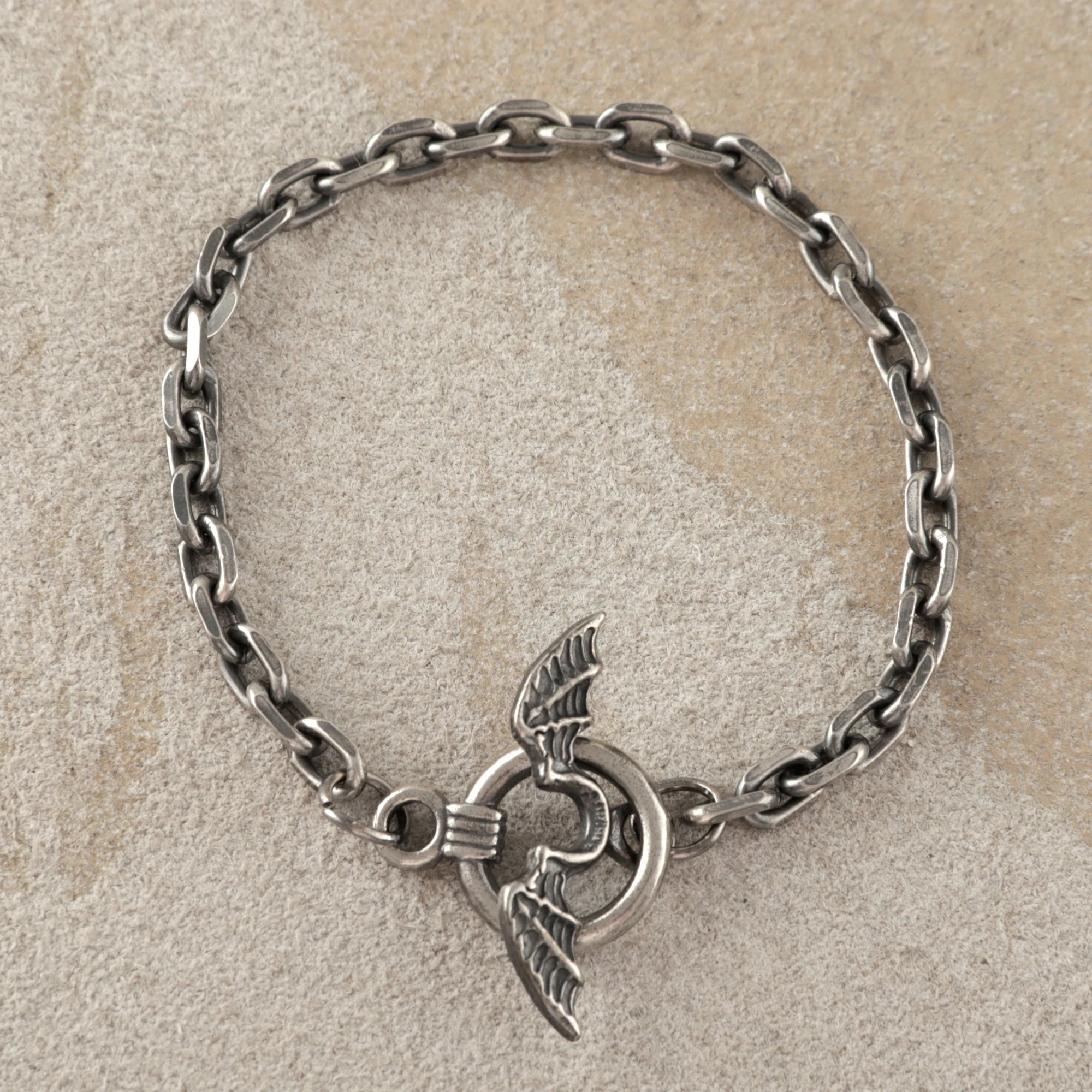 925 Sterling Silver Gothic Winged Toggle Clasp Durable Link Chain Bracelet