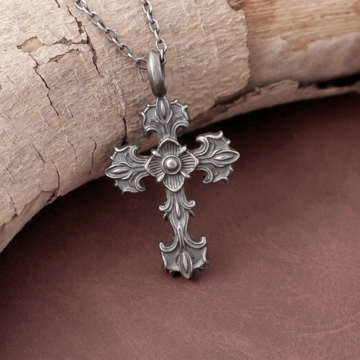 Custom 925 Sterling Silver Baroque Floral Cross Pendant for Sacred Grace & Eternal Faith
