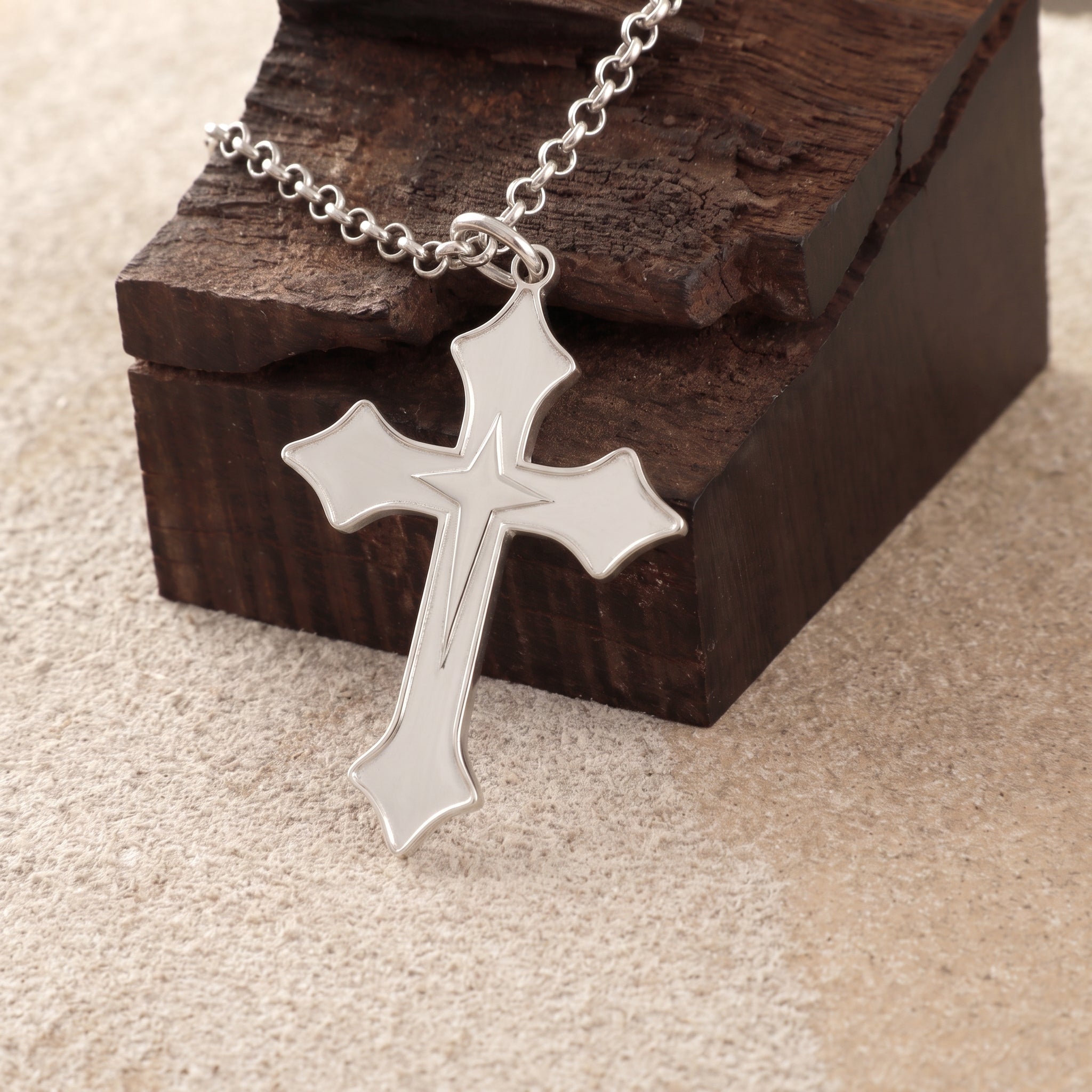 925 Sterling Silver Star of Bethlehem Cross Durable Engravable Faith Necklace