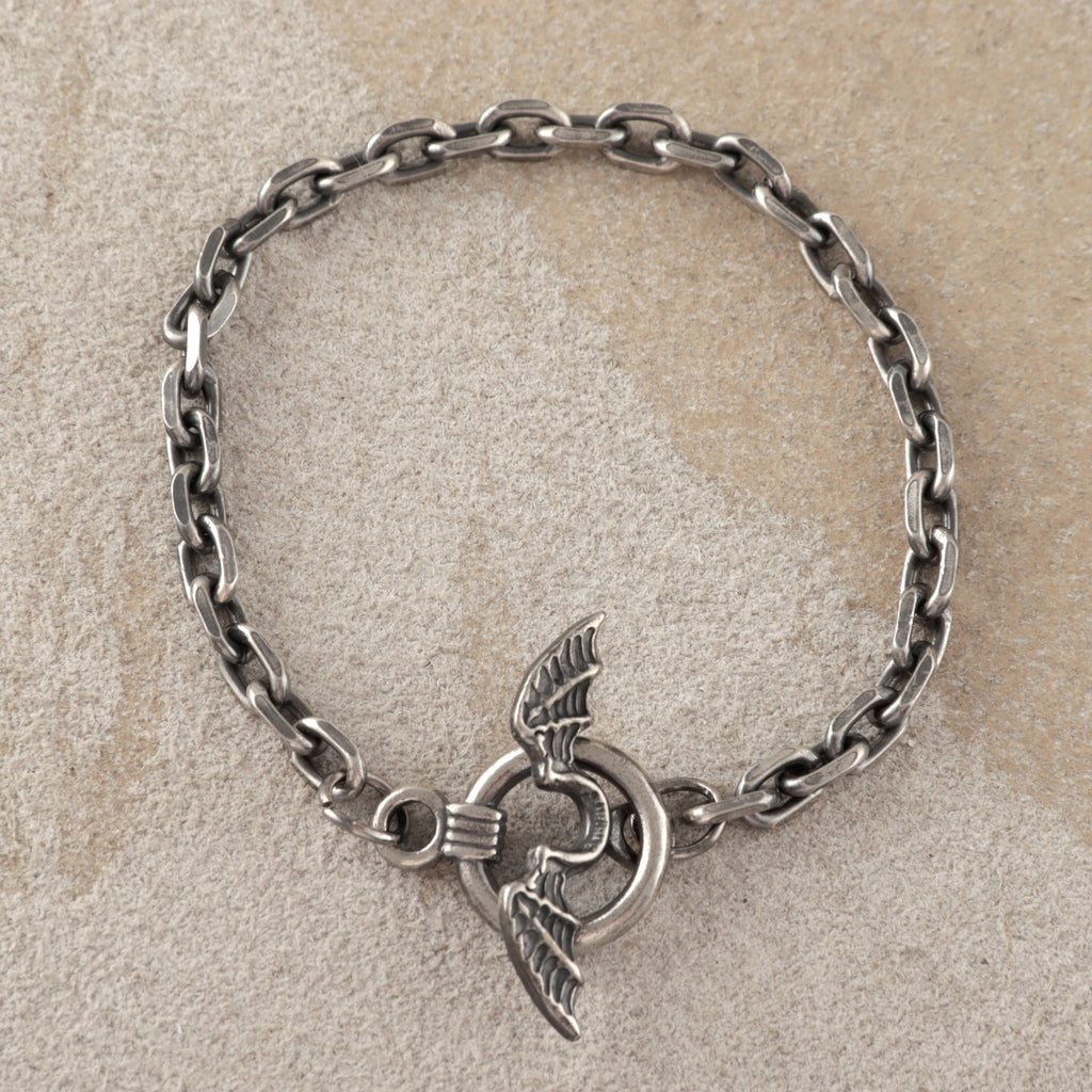 925 Sterling Silver Gothic Winged Toggle Clasp Durable Link Chain Bracelet