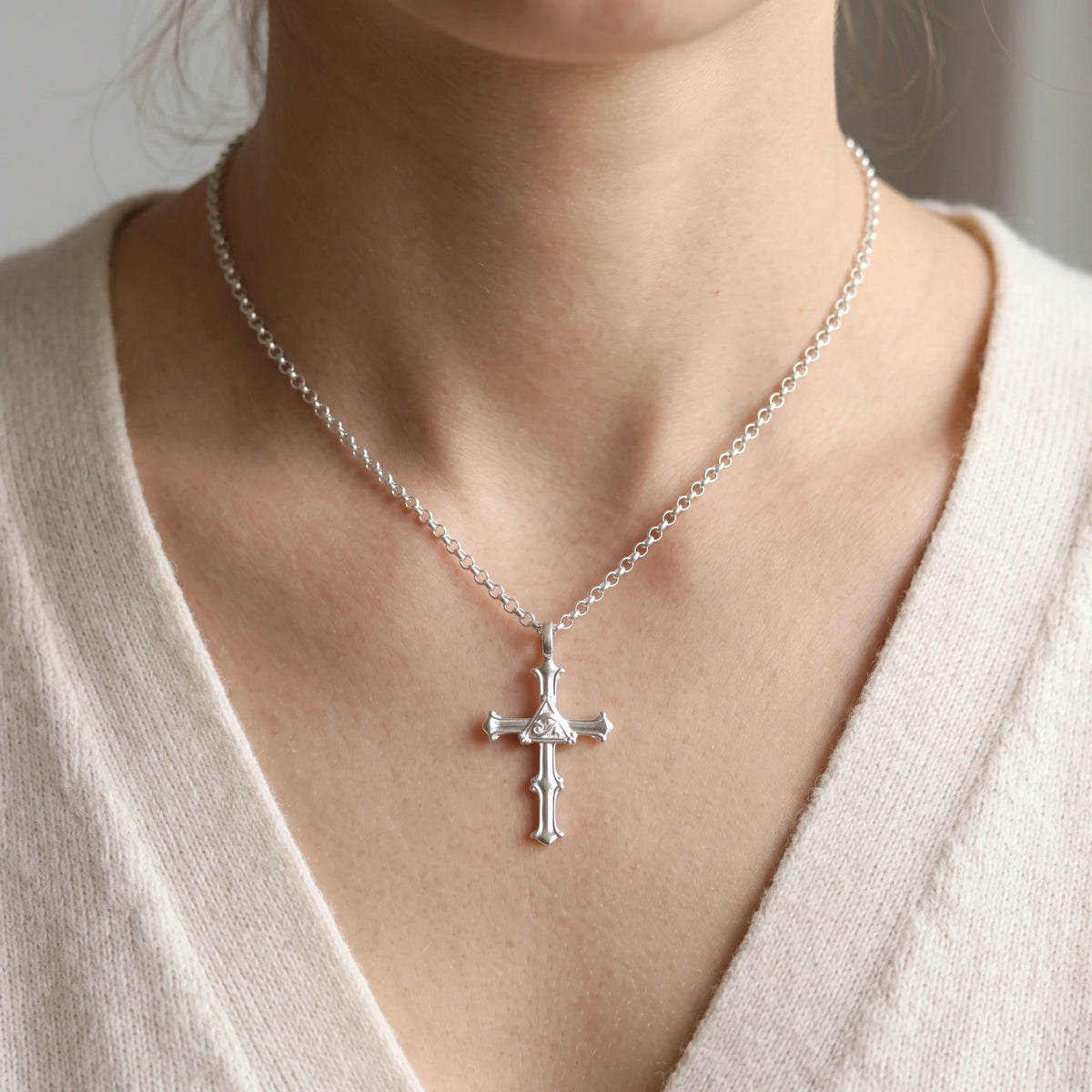 925 Sterling Silver Engravable All Seeing Eye Cross Pendant Guided By Divine Providence