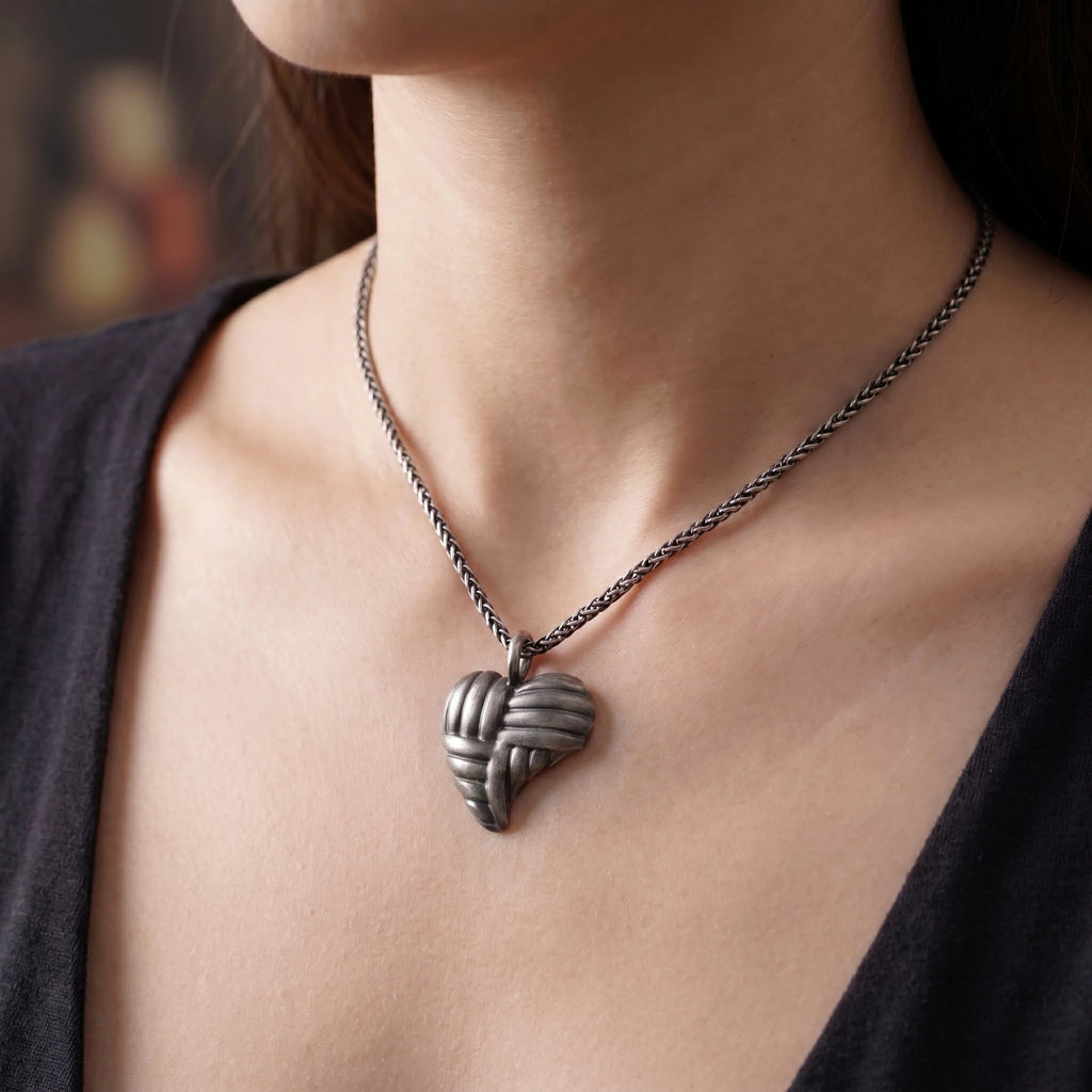 925 Sterling Silver Woven Heart Pendant Embracing Modern Love And Timeless Elegance