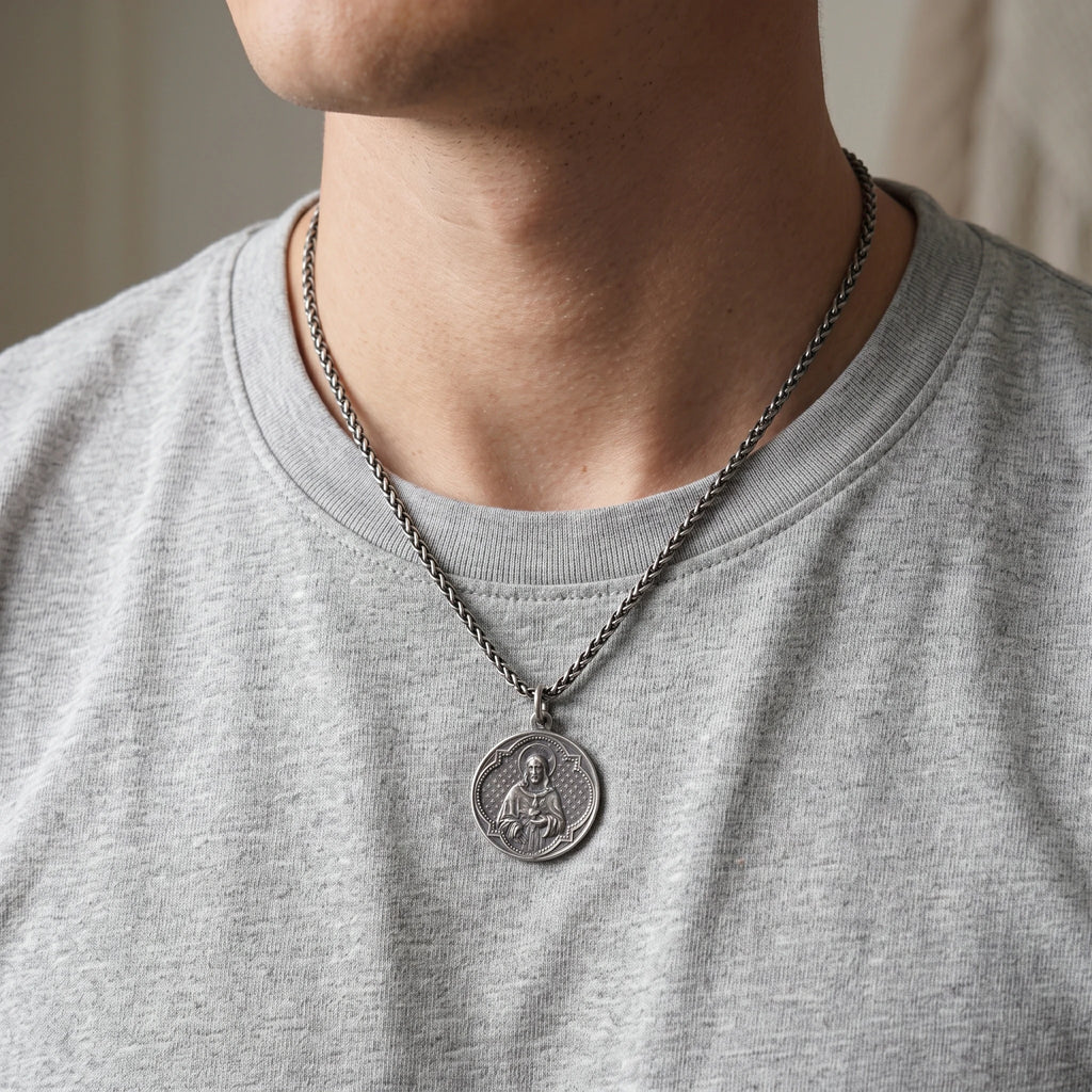 925 Sterling Silver Jesus & Virgin Mary Medal for Divine Blessing & Protection