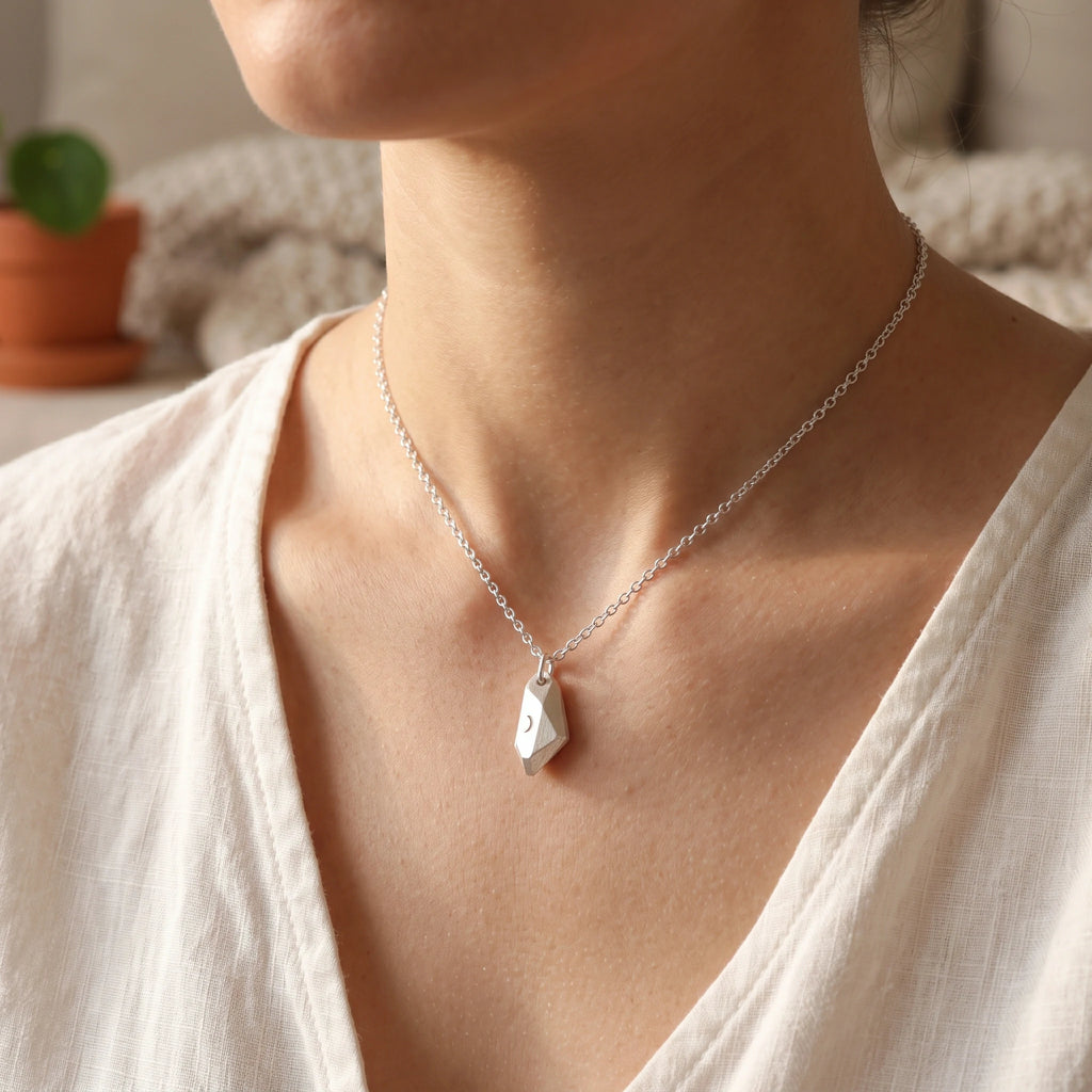 925 Sterling Silver Crescent Moon Wishing Stone Pendant Bringing Mystical Magic And Hope