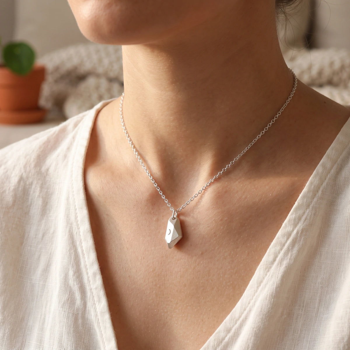 925 Sterling Silver Crescent Moon Wishing Stone Pendant Bringing Mystical Magic And Hope