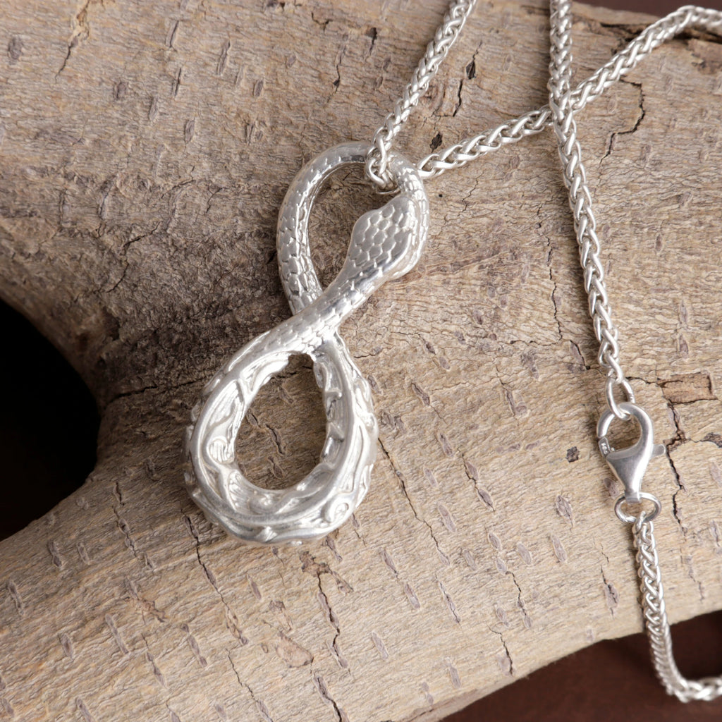 925 Sterling Silver Infinity Serpent Pendant Embodying Eternal Power