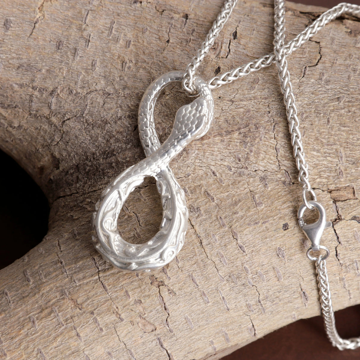 925 Sterling Silver Infinity Serpent Pendant Embodying Eternal Power