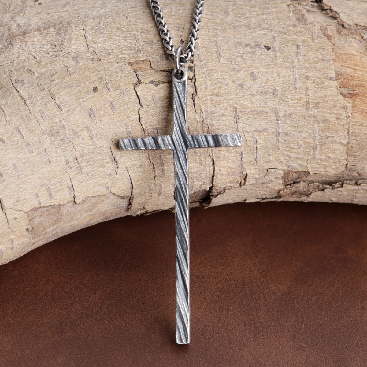 925 Sterling Silver Spiral Grooved Cross Pendant Anchored In Sacred Redemption