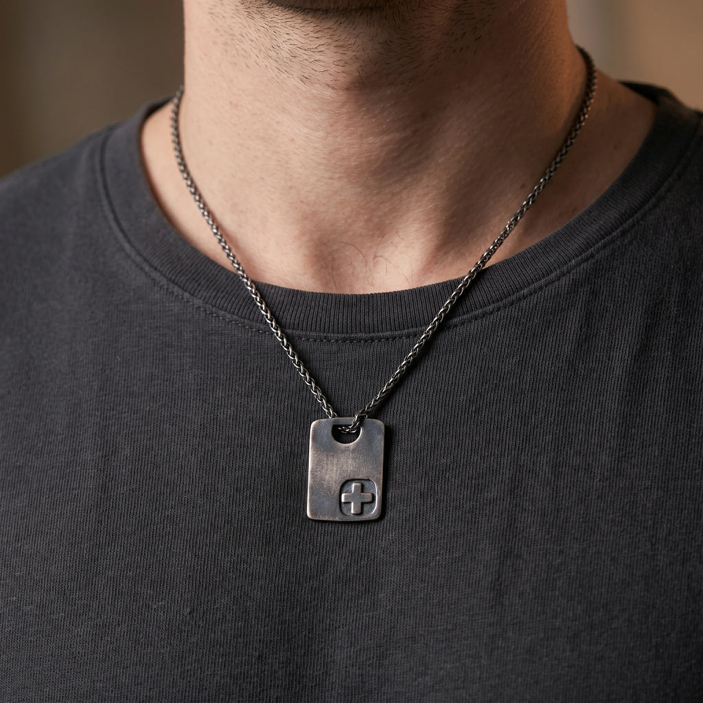 925 Sterling Silver Engravable Military Tag Cross Pendant Bound In Divine Protection