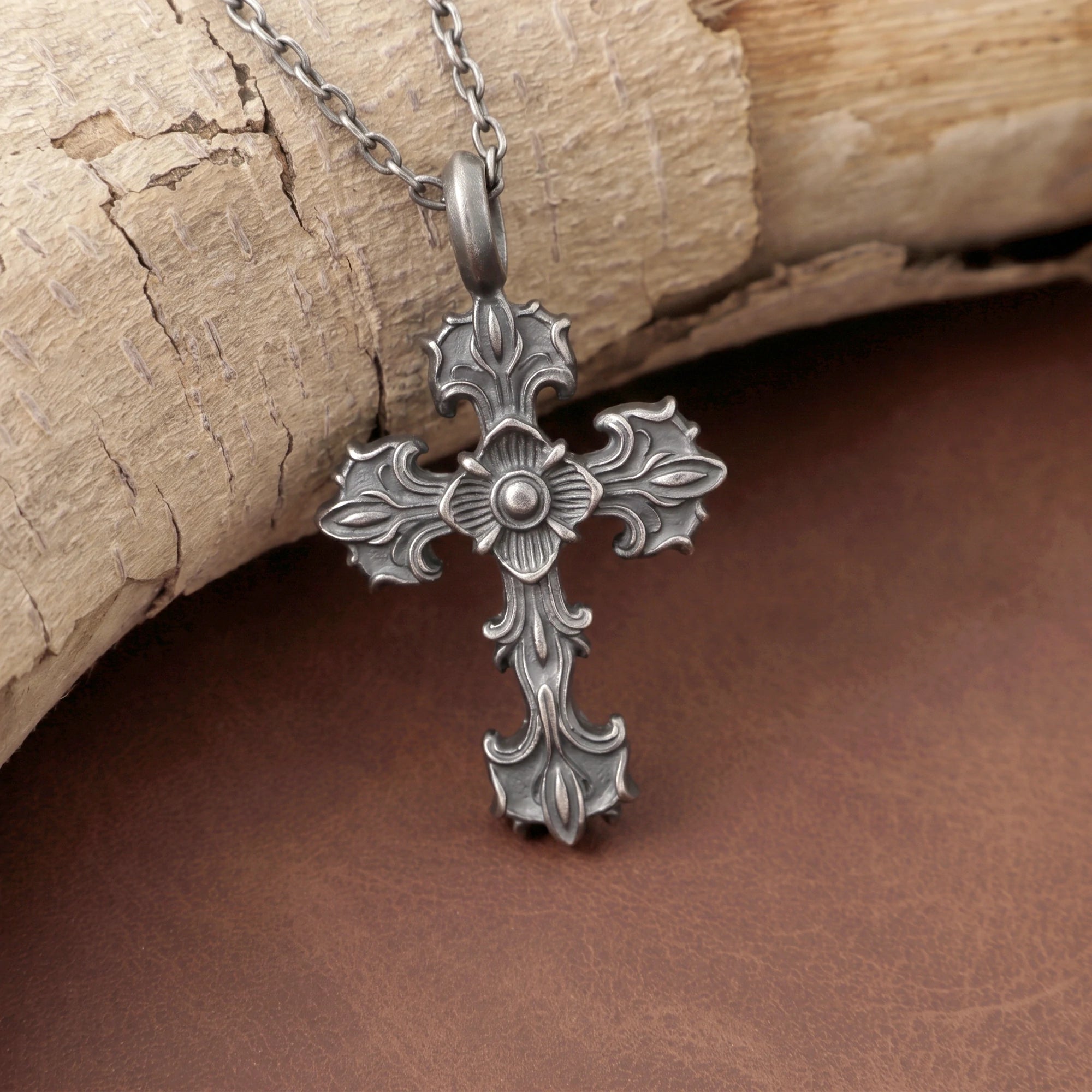 Custom 925 Sterling Silver Baroque Floral Cross Pendant for Sacred Grace & Eternal Faith