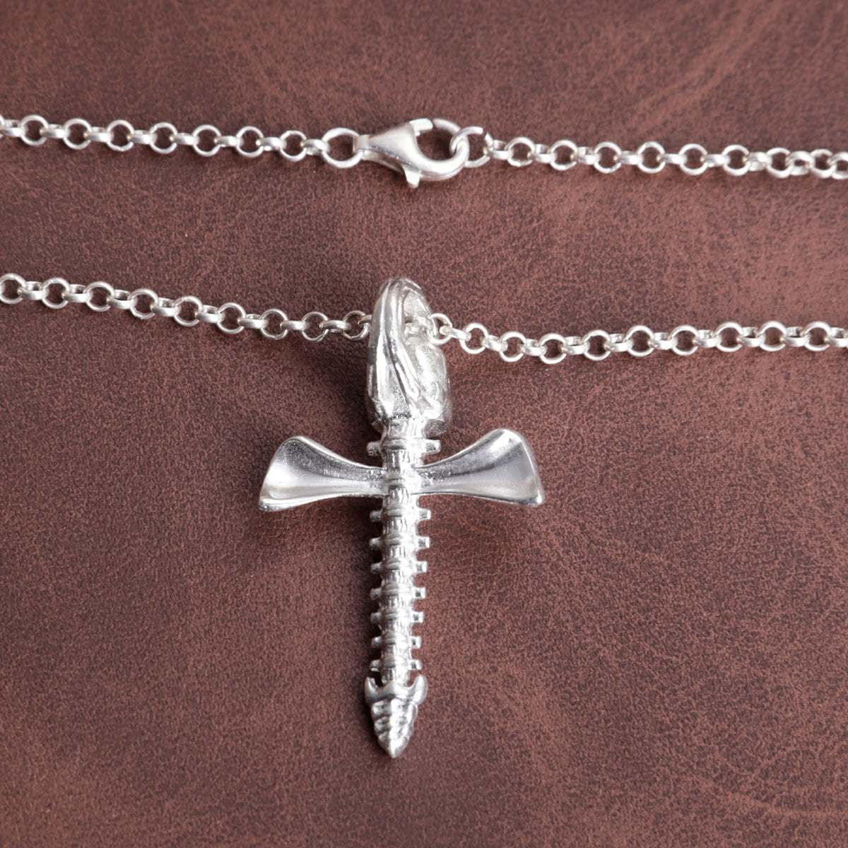 925 Sterling Silver Skull Spine Cross Pendant Symbolizing Victory Over Death And Faith
