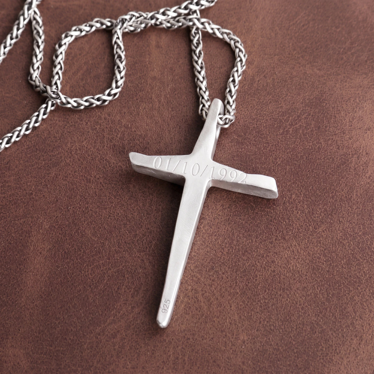 925 Sterling Silver Engravable Beveled Cross Pendant Blessed In Heavenly Salvation