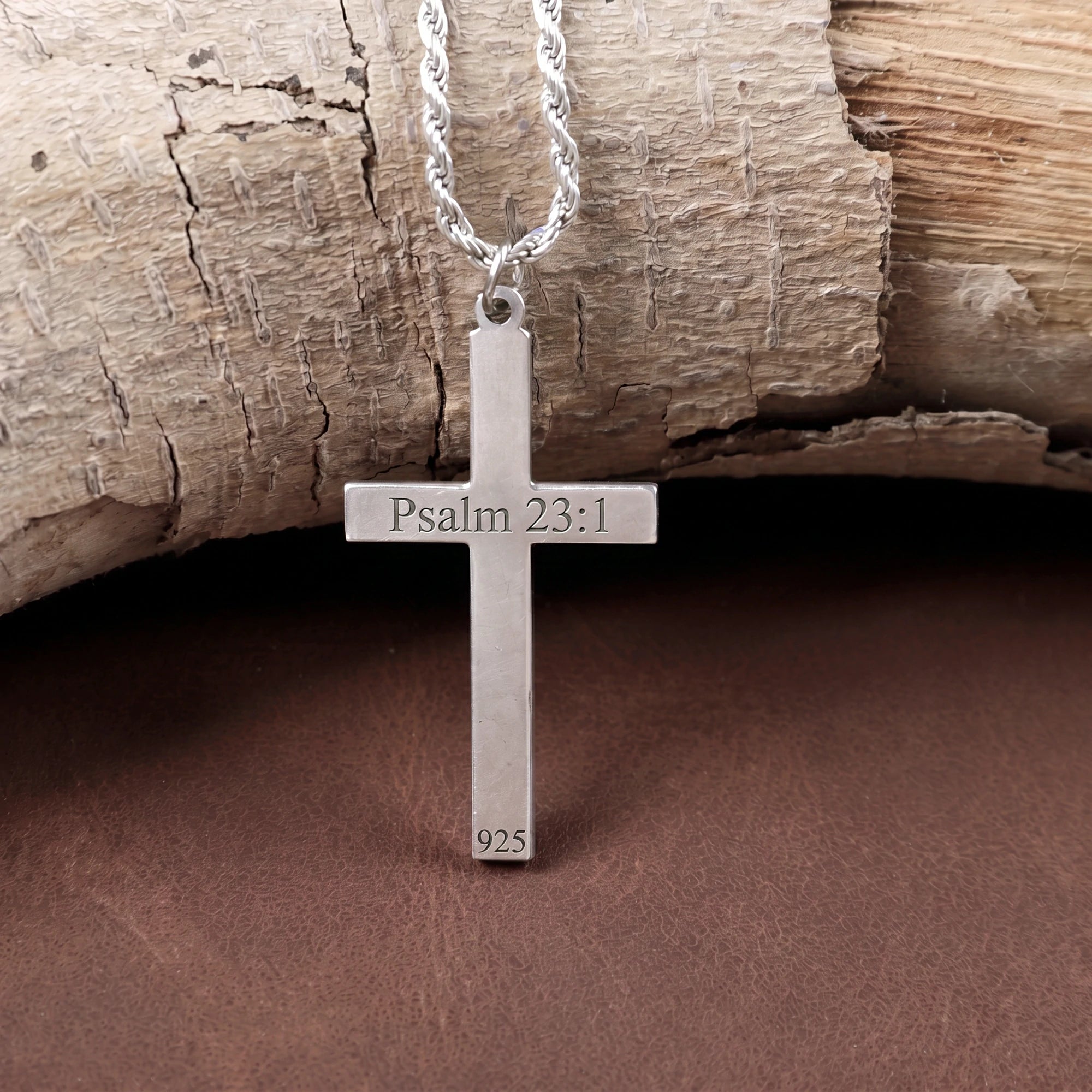 925 Sterling Silver Linear Grooved Cross Durable Custom Engravable Pendant