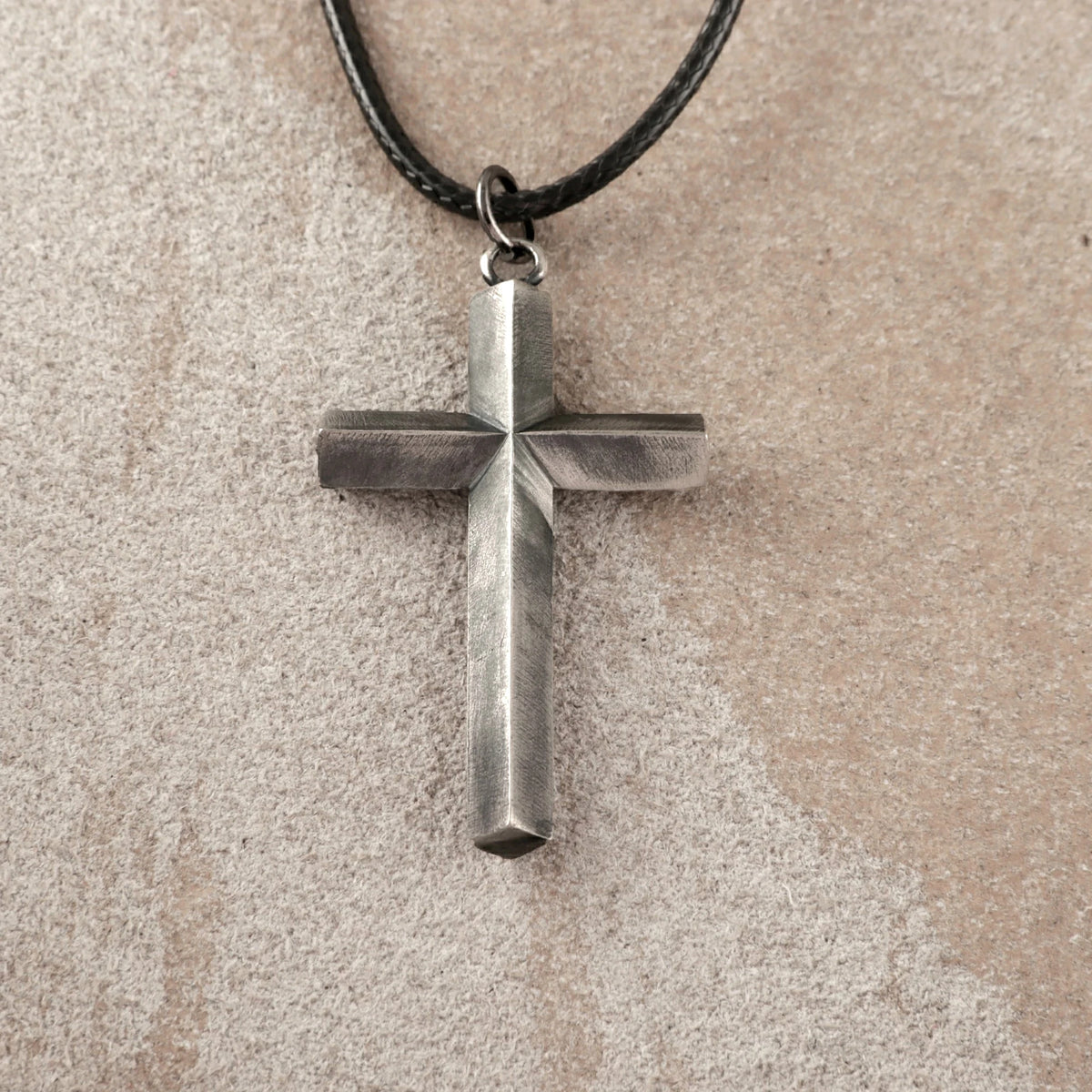 925 Sterling Silver Spiritual Beveled Prism Cross Durable Custom Engravable Necklace