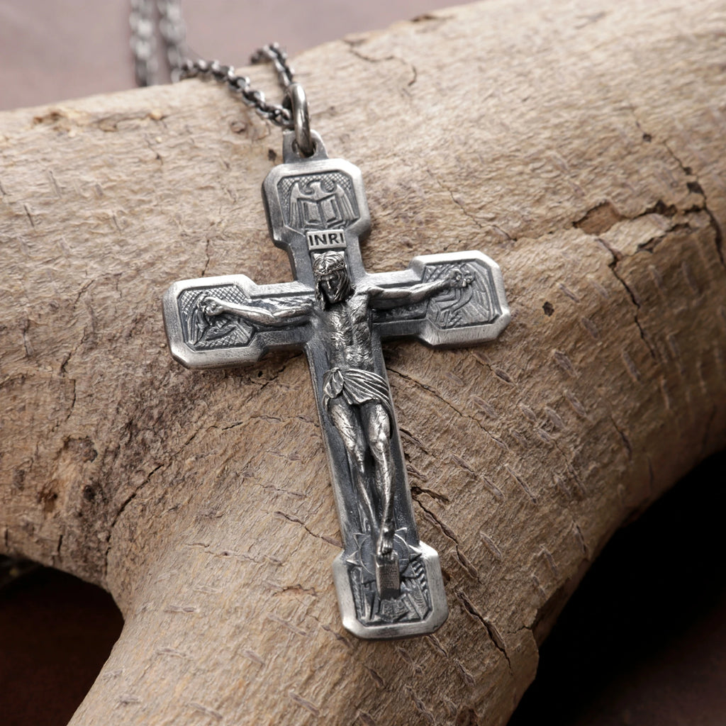 Engravable 925 Sterling Silver Crucifix Pendant Durable Jesus Cross Necklace Gift