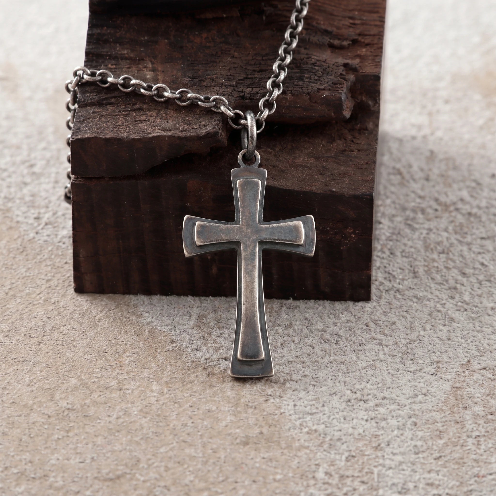 925 Sterling Silver Heirloom Tiered Holy Cross Engravable Faith Pendant Necklace