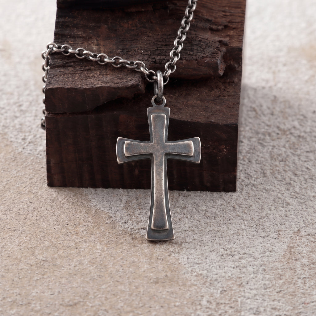 925 Sterling Silver Heirloom Tiered Holy Cross Engravable Faith Pendant Necklace
