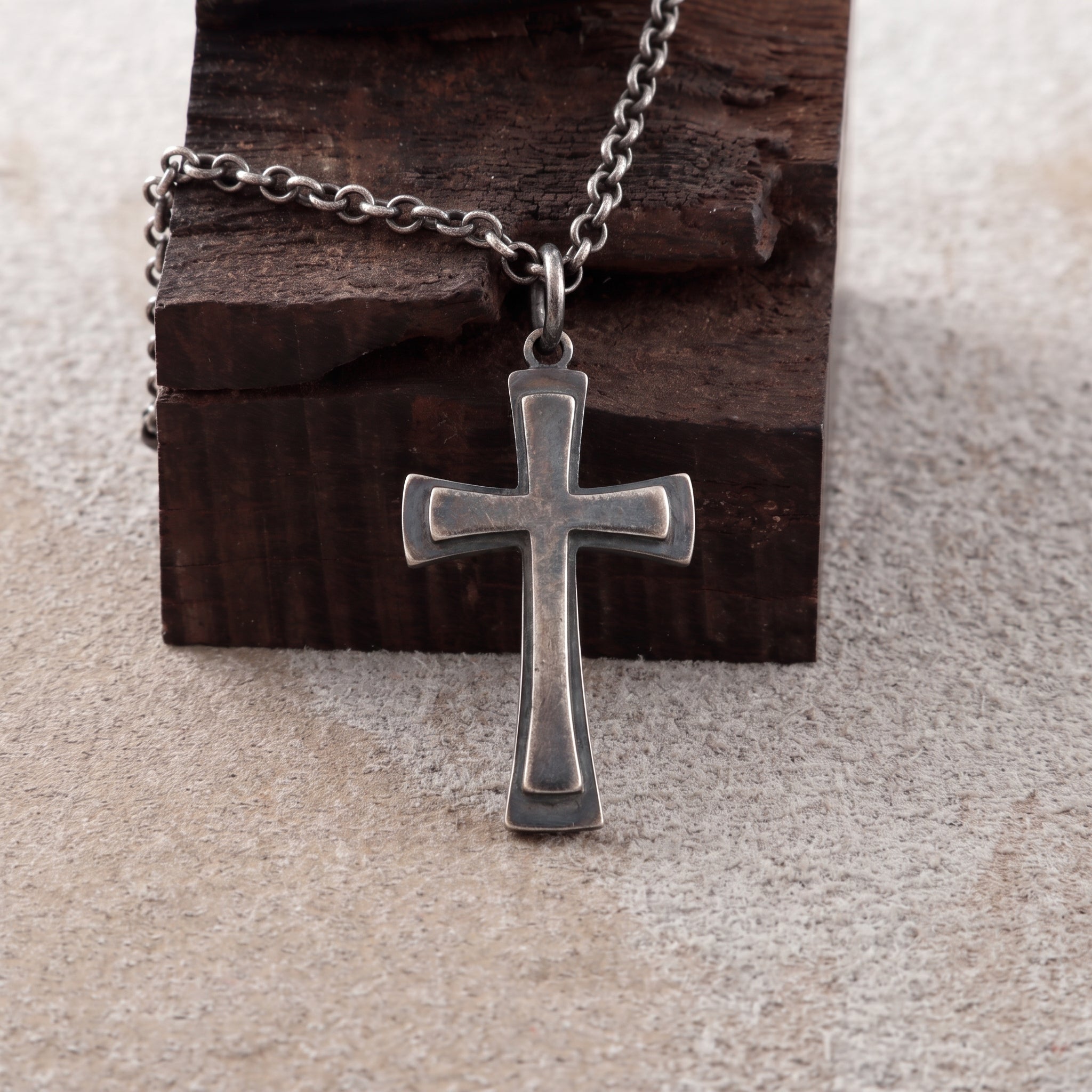 925 Sterling Silver Heirloom Tiered Holy Cross Engravable Faith Pendant Necklace
