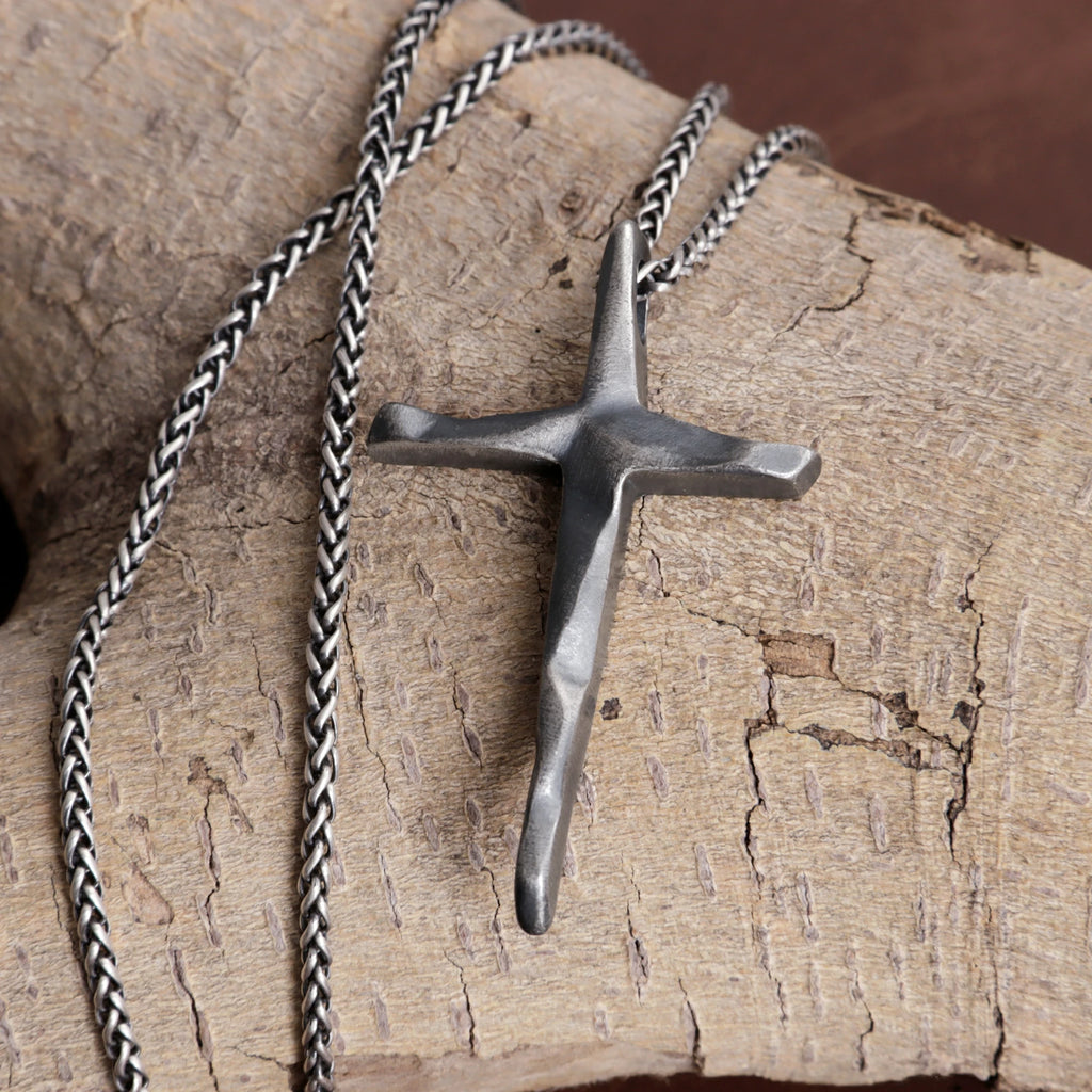 925 Sterling Silver Engravable Beveled Cross Pendant Blessed In Heavenly Salvation