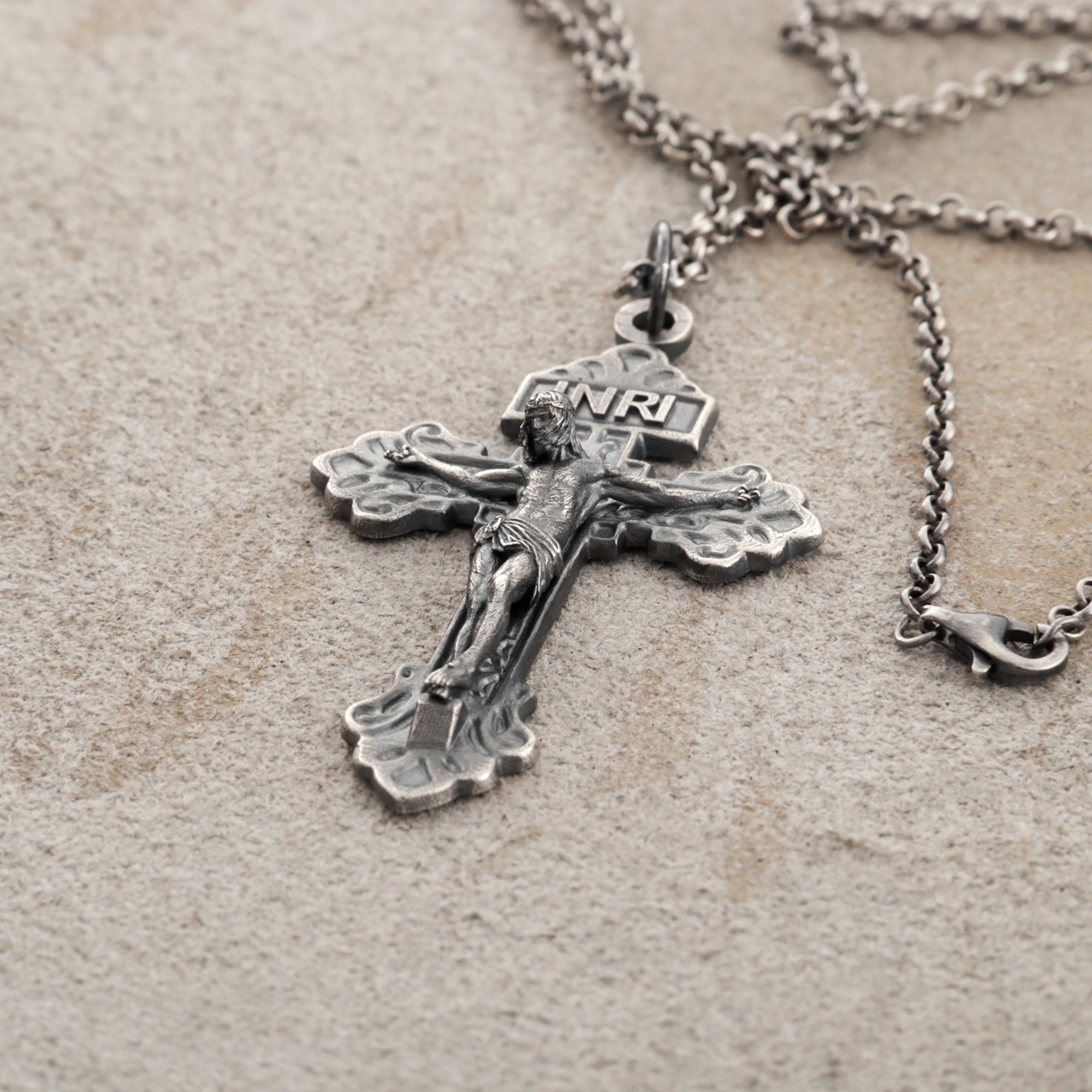 Sacred INRI Jesus Crucifix Pendant, Engravable Solid 925 Sterling Silver Holy Christian Faith Cross
