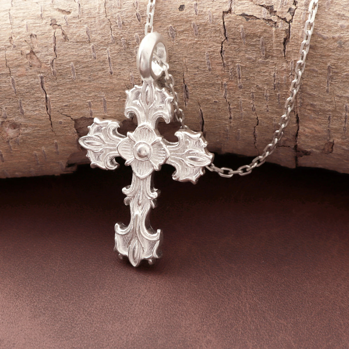 Custom 925 Sterling Silver Baroque Floral Cross Pendant for Sacred Grace & Eternal Faith