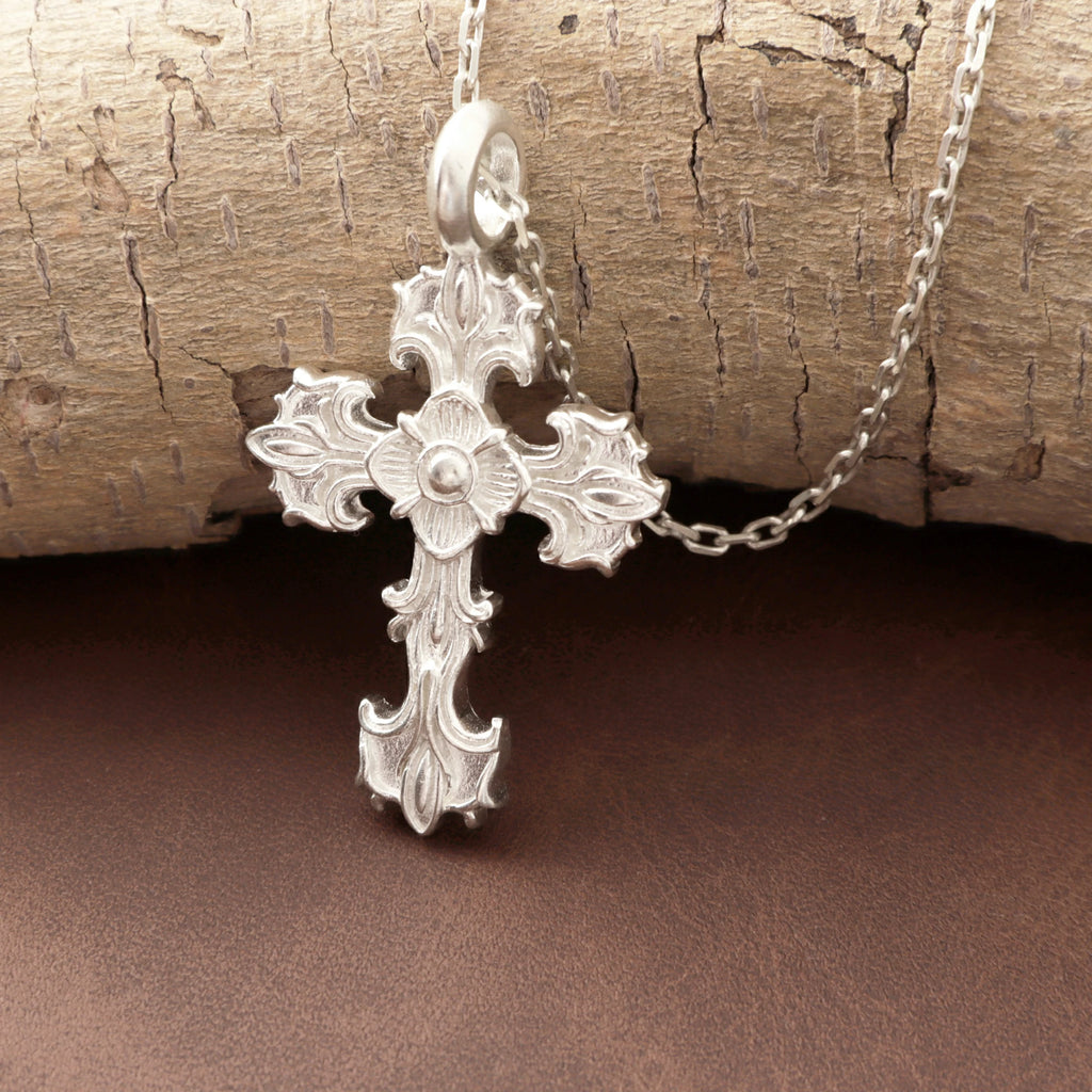 Custom 925 Sterling Silver Baroque Floral Cross Pendant for Sacred Grace & Eternal Faith