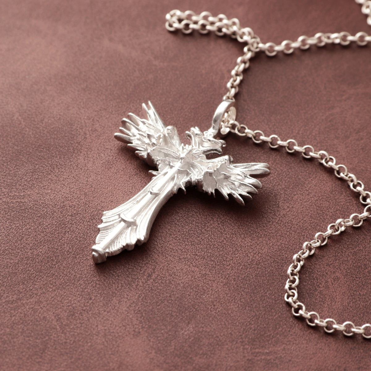 Custom 925 Sterling Silver Angel Wing Cross Pendant for Divine Heavenly Protection