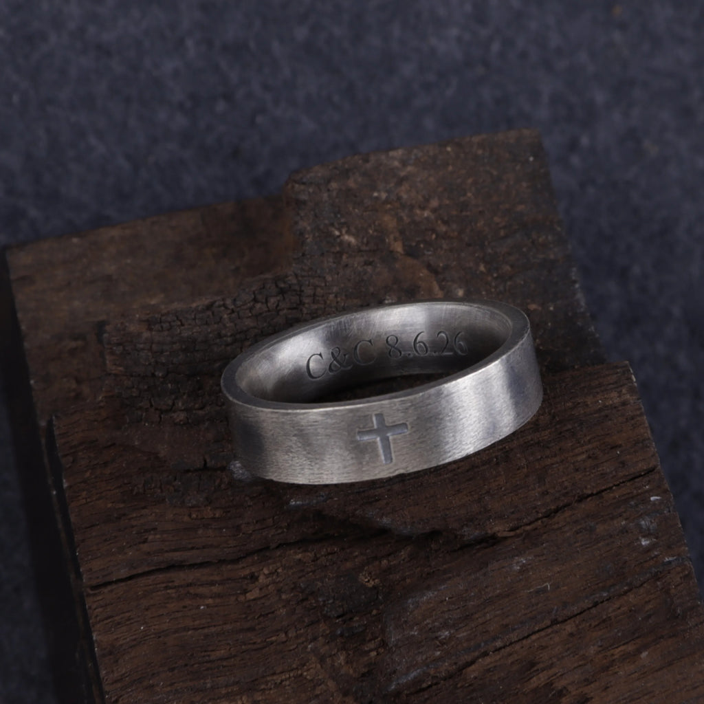 Custom Cross Ring 925 Sterling Silver Engraved Faith Band Purity Bible Gift