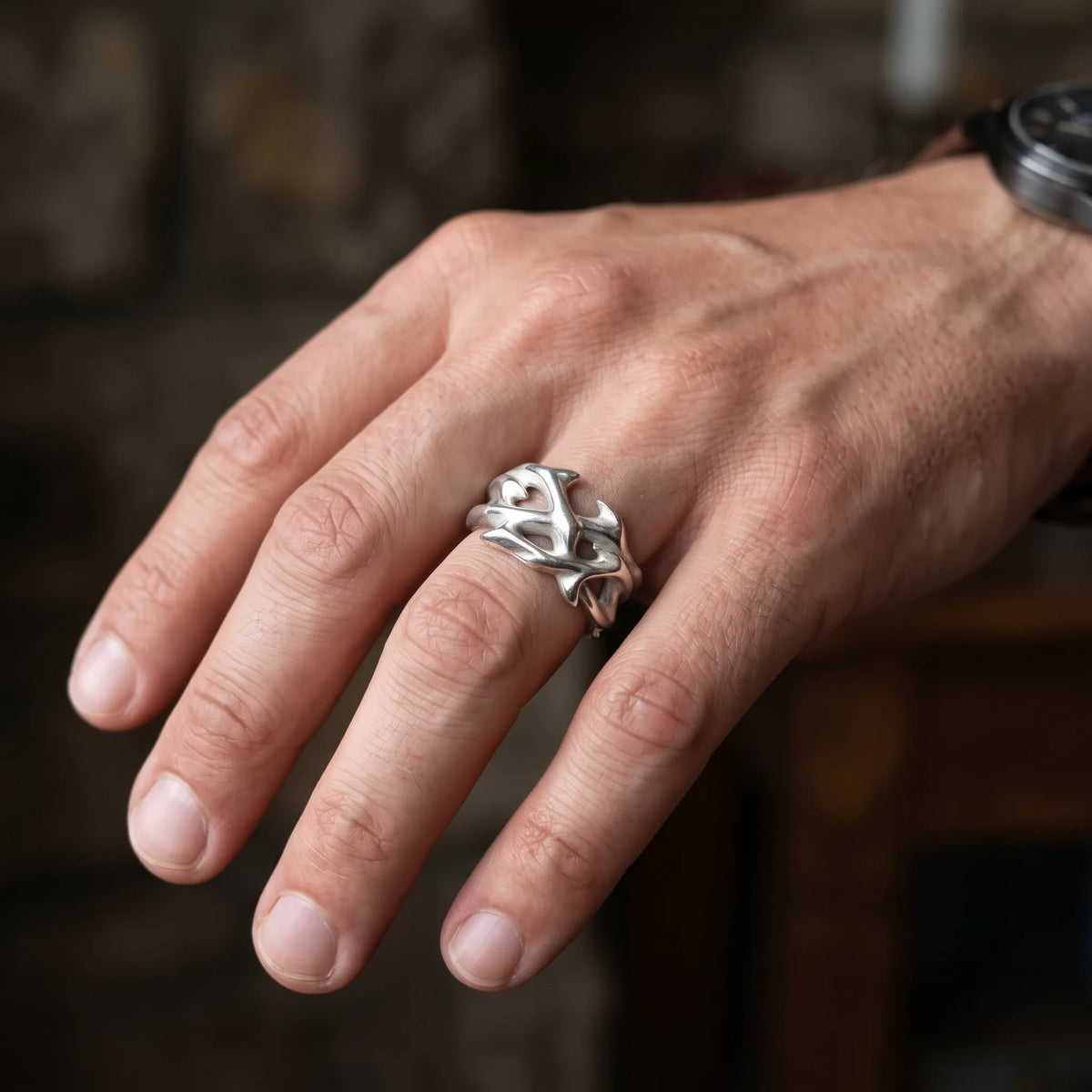 Custom Crown of Thorns Solid 925 Sterling Silver Ring, Engraved Gothic Thorn Band, Faith Gift